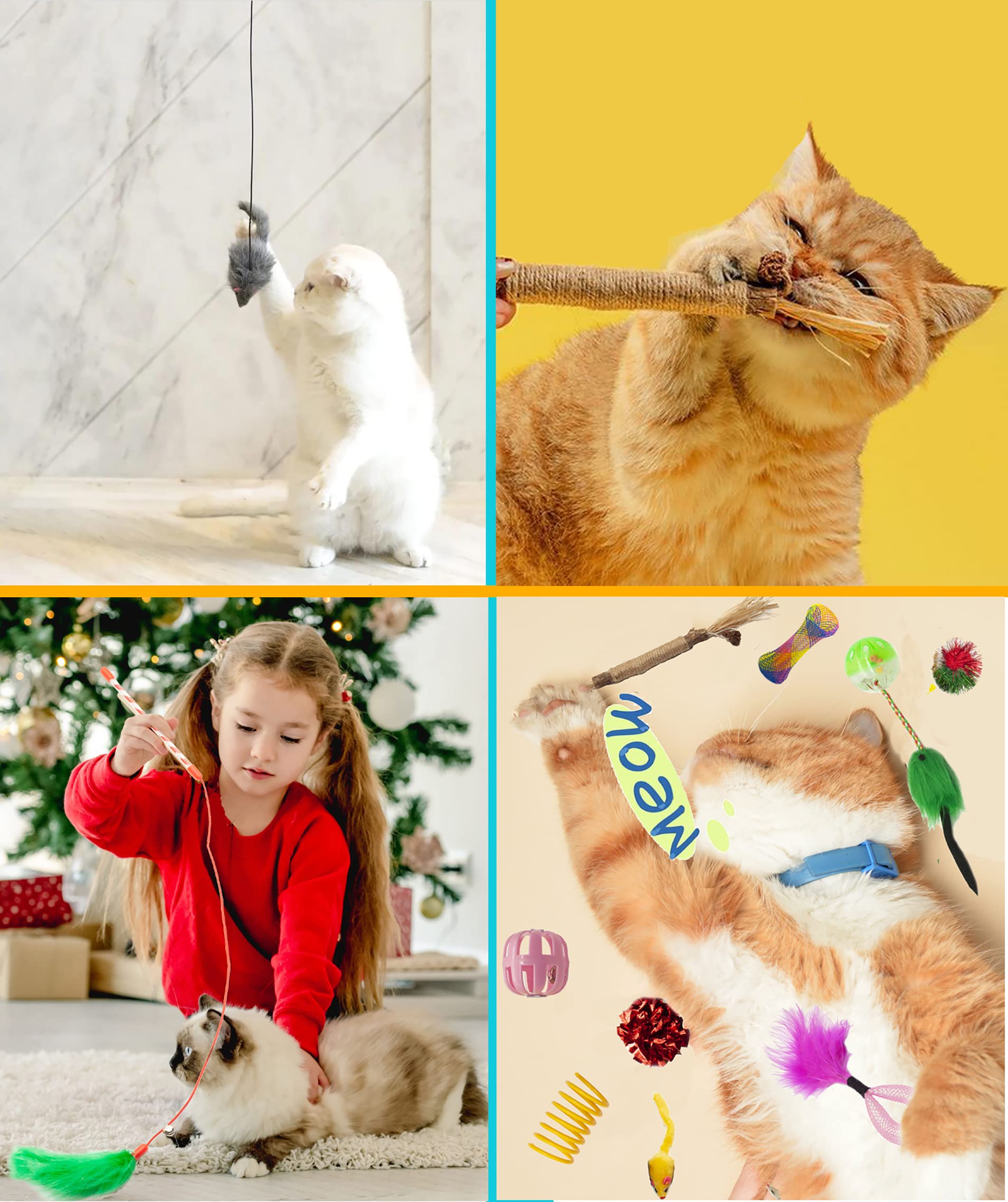 Fashion s Talk Cat Toys 50 Pcs for Indoor Cats,Interactive Door Hanging Mice Feather Toy Cat Spring Toy Cat Wand Catnip Crinkle