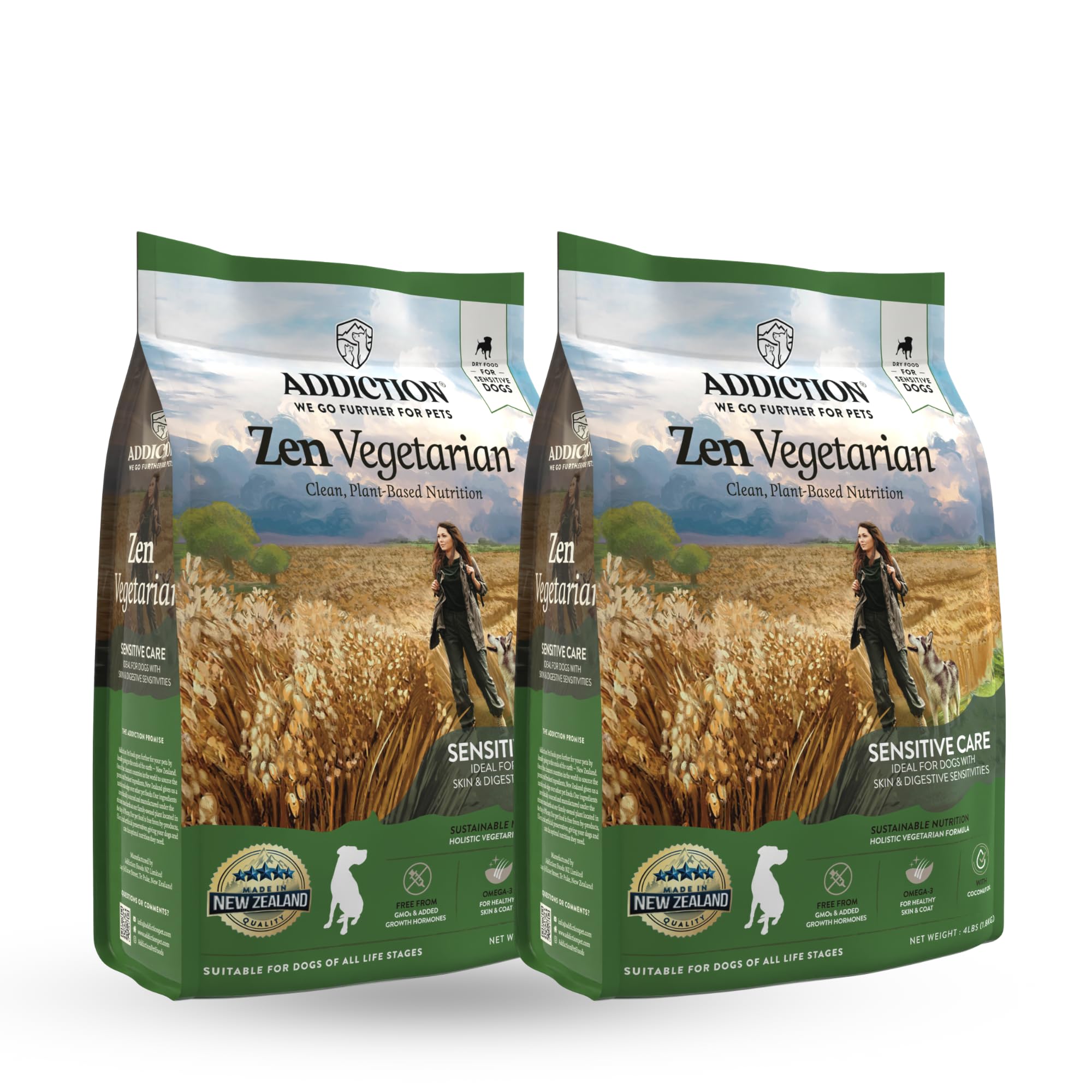 Addiction Zen Vegetarian Dry Dog Food - Plant-Based Protein for Dogs with Meat Allergies & Sensitive Skin - Vegetarian Dog Food 