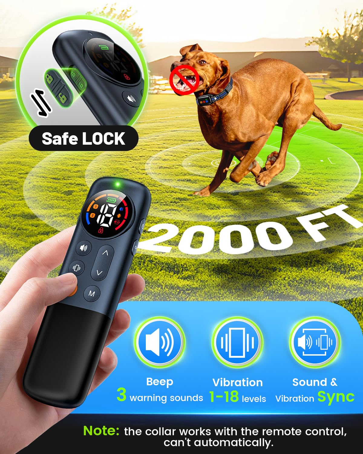 No Shock Dog Training Collar Vibrating Dog Collar With Remote 2000Ft, Beep And Vibration Collar For Dogs 10-120Lbs, Waterproof |