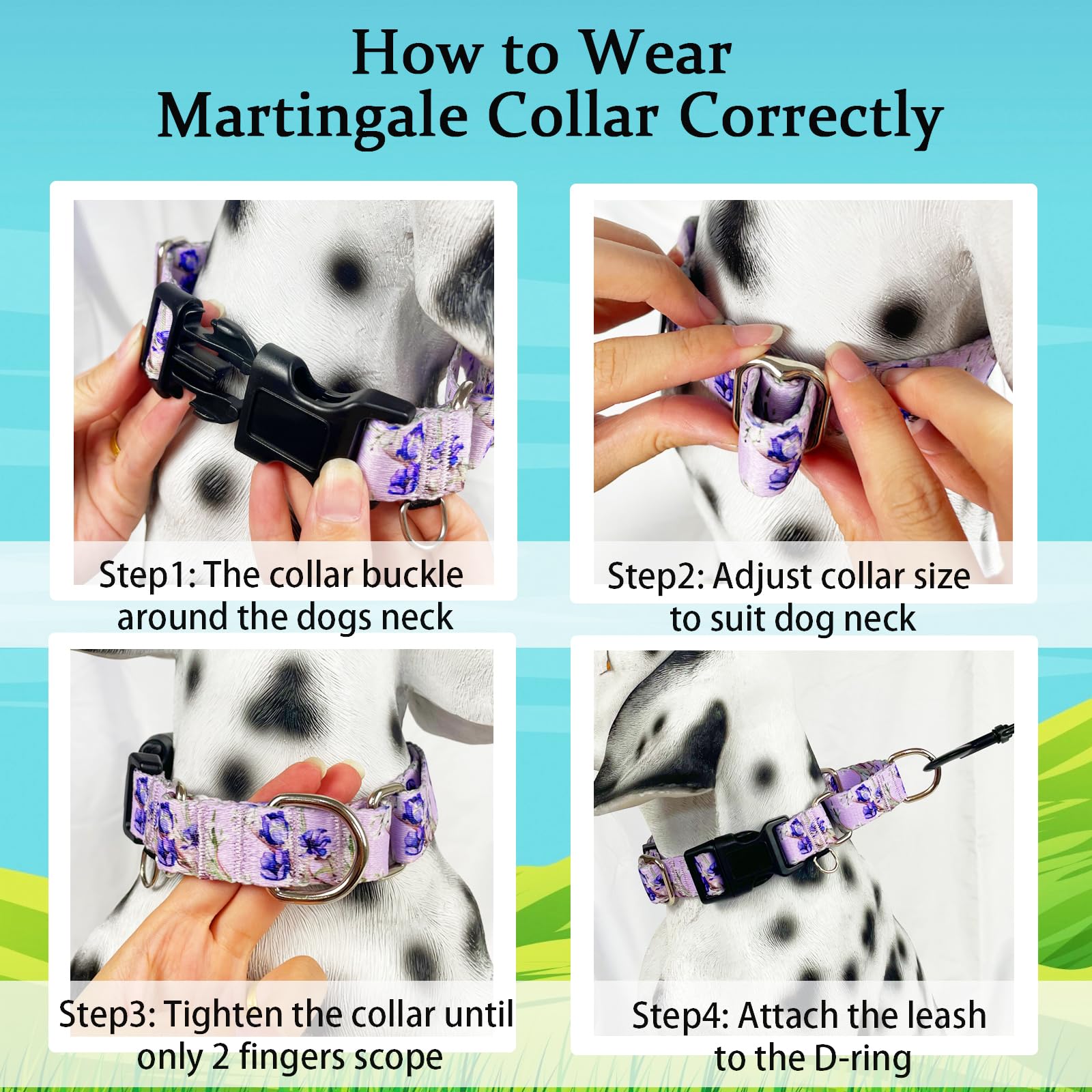 Fidohug Purple Martingale Dog Collars For Medium Dogs With Buckle Floral Pattern Nylon Dog Collar (Purple Lily, Medium)