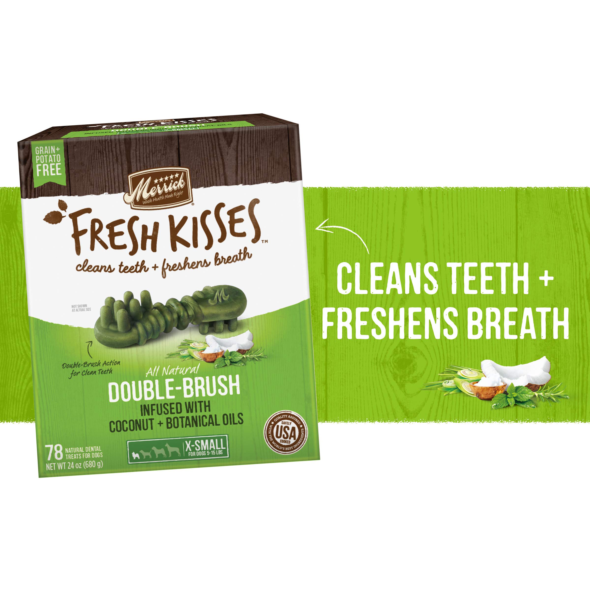 Merrick Fresh Kisses Natural Dental Chews Infused With Coconut And Botanical Oils For Tiny Dogs 5-15 Lbs - 78 ct. Box