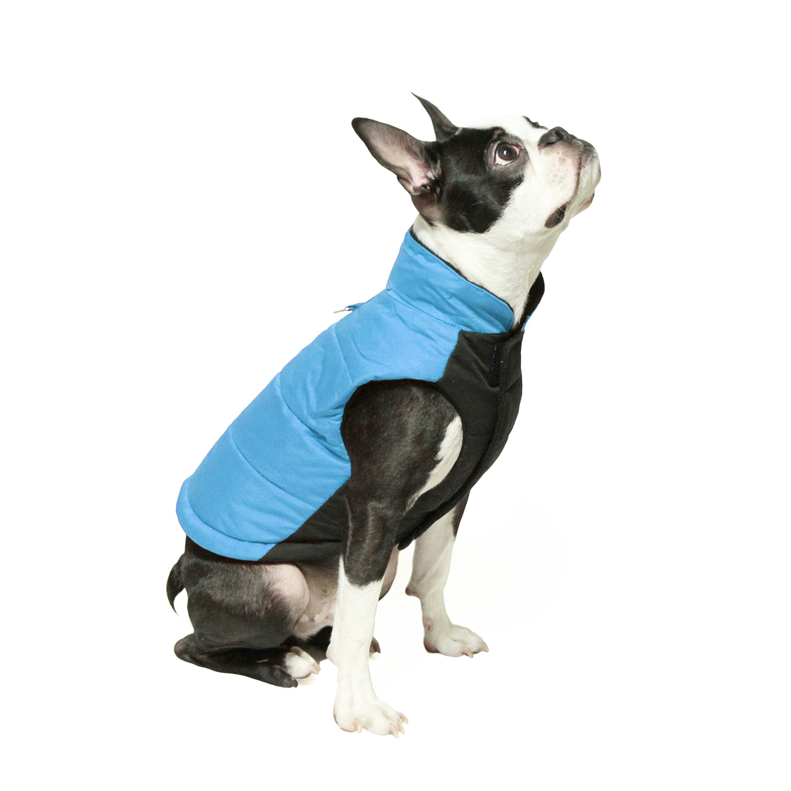 Gooby - Wind Parka, Fleece Lined Small Dog Jacket Coat Sweater with Water Resistant Shell and Leash Ring, Blue, Small