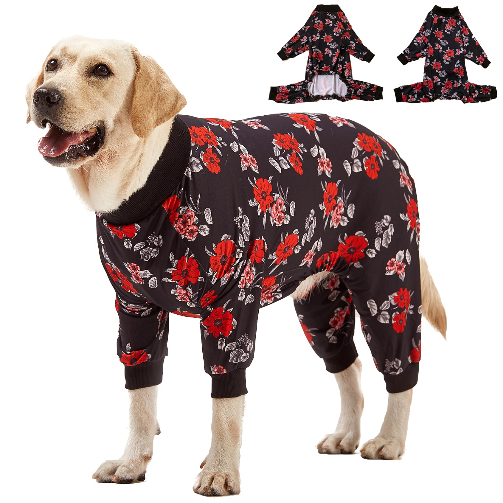 Lovinpet Pet Pajamas For Large Dogs - Floral Navy And Coral Print Dog Jammies, Lightweight Stretchy Knit Big Dog Pullover, Large Dog Onesie, Pet Pj'S /3Xl