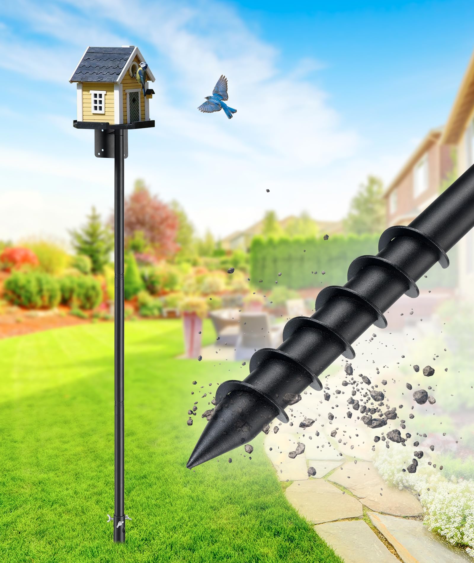 Bird House Pole, 102    Tall Bird Feeder Pole for Outside Heavy Duty, Adjustable Bird Feeder Stand, Birdhouse Pole for Bluebird,