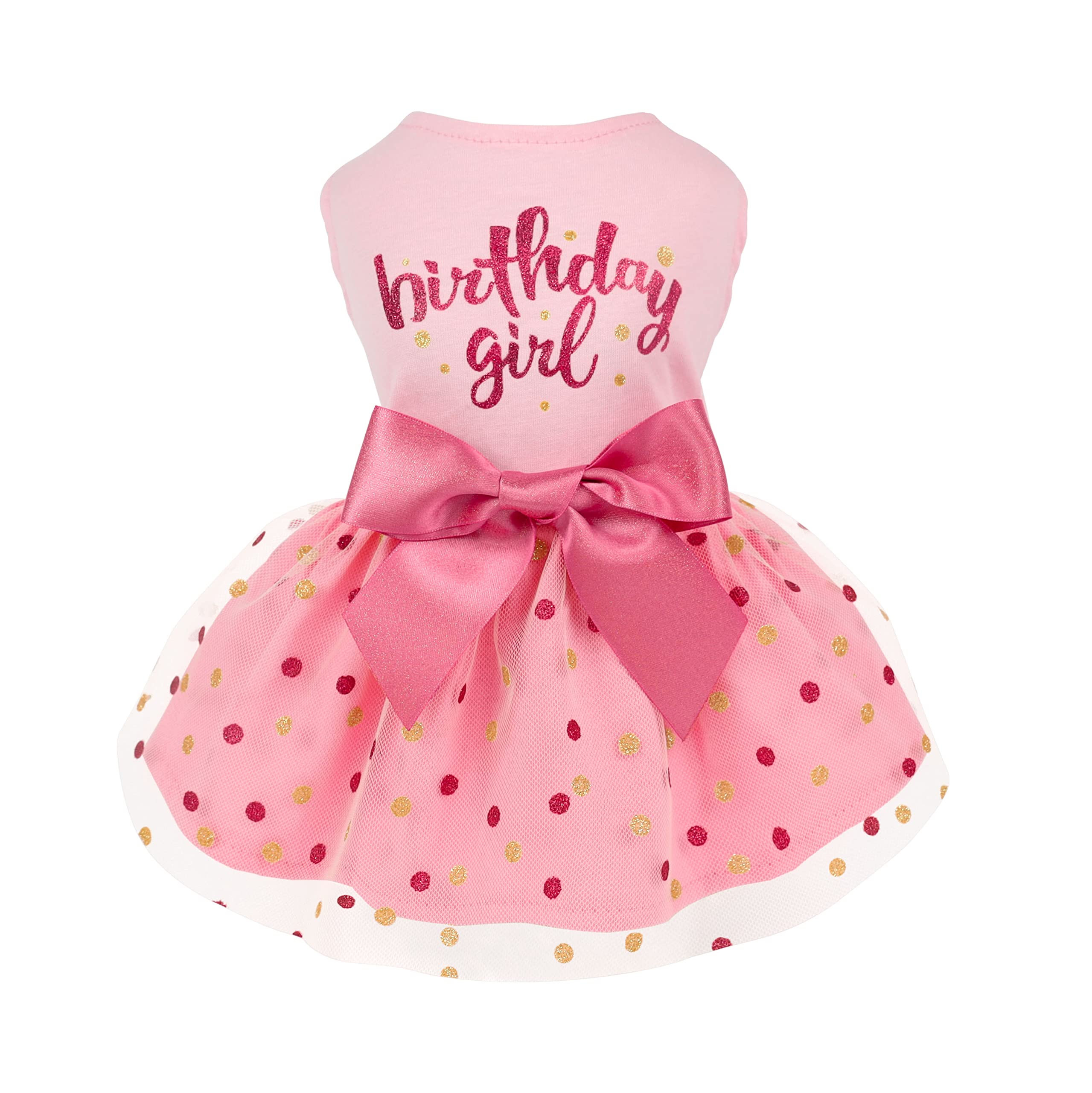 Fitwarm Birthday Girl Dog Tulle Dress, Dog Clothes For Small Dogs Girl, Cat Apparel, Pink, Medium
