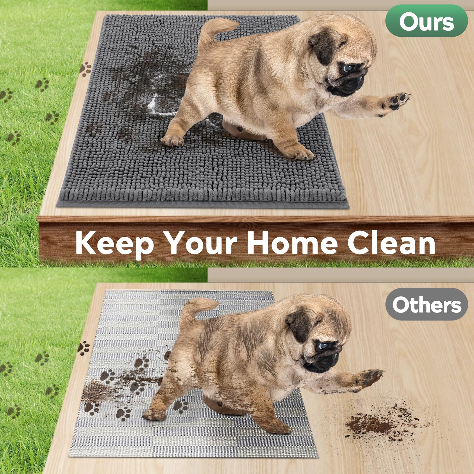 Dog Door Mat for Muddy Paws, Pet Rug Chenille Absorbent Outdoor Doormat 48 x 30 , Non Slip Heavy Indoor Doormat Soft Front Insid