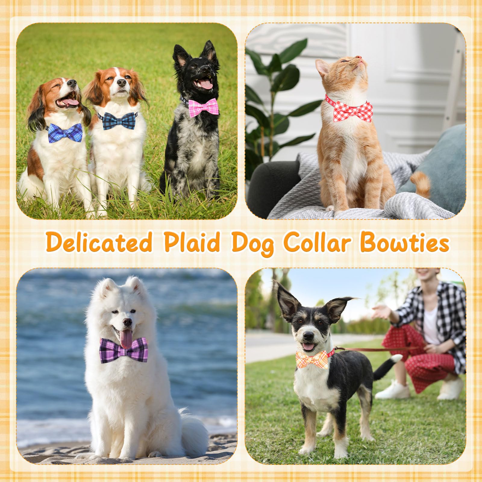 Cosblank 60 Pcs Plaid Dog Collar Bow Ties Bulk Dog Grooming Supplies Bowtie Accessories Puppy Bows Detachable Collar Charms For