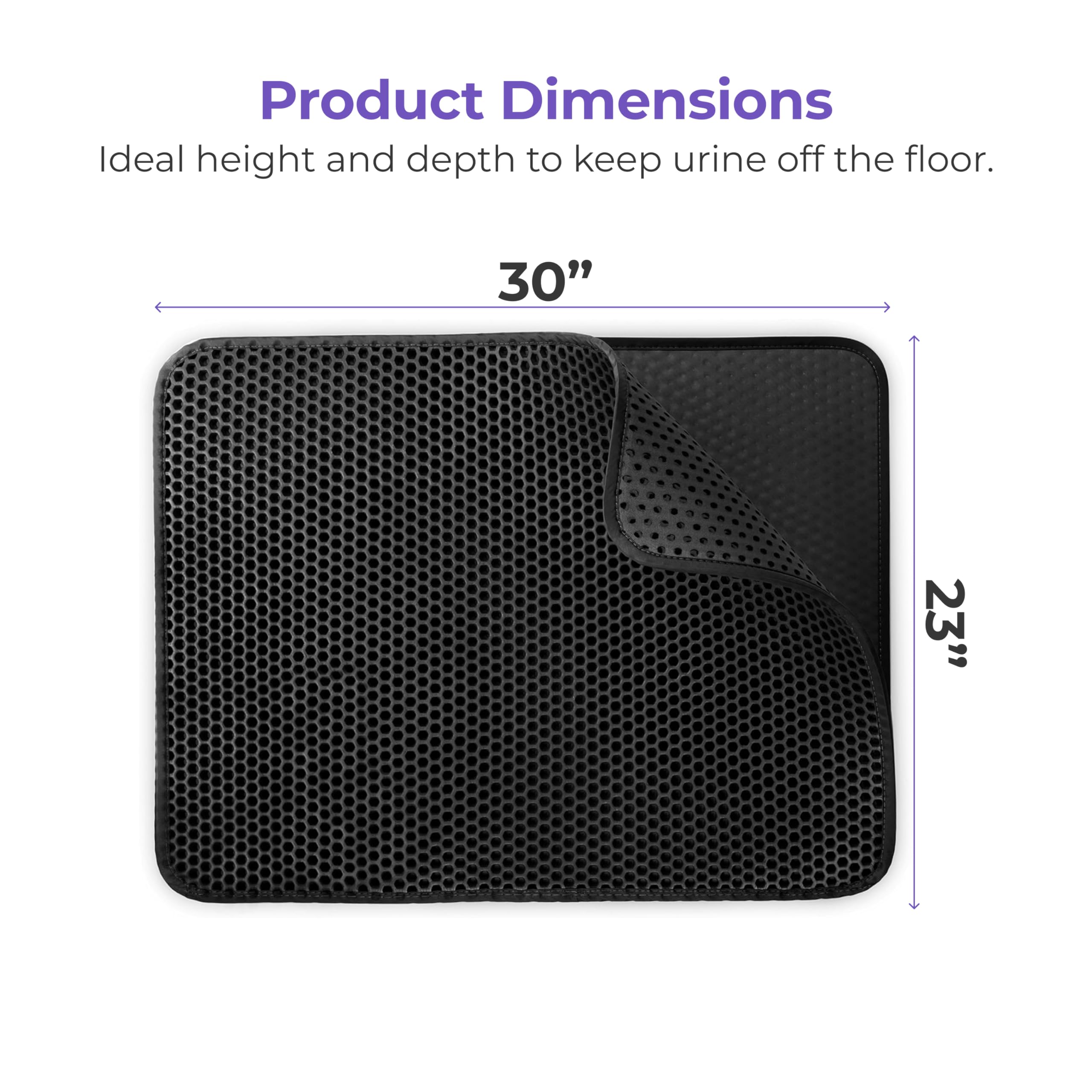 Iprimio Large Cat Litter Trapper Mat With Exclusive Urine/Waterproof Layer - Cat Litter Mat - Larger Holes With Urine Puppy Pad Option For Messy Cats - Soft On Paws And Light - 30' X 23' (Black Color)