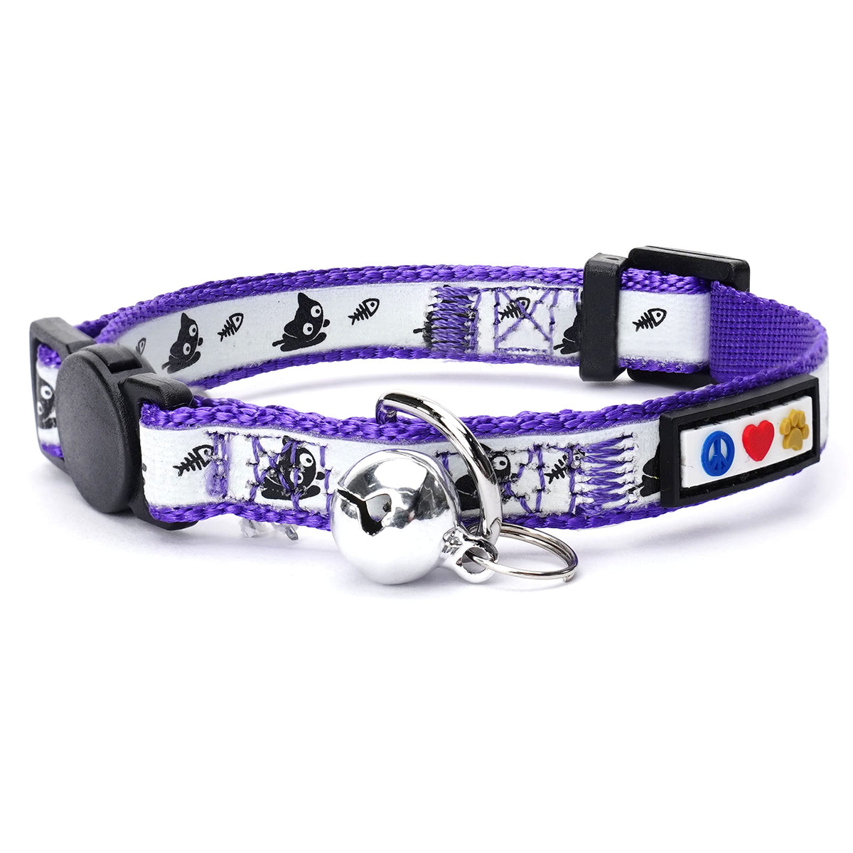 Pawtitas Glow In The Dark Cat Collar With Safety Buckle And Removable Bell Cat Collar Kitten Collar Purple Cat Collar