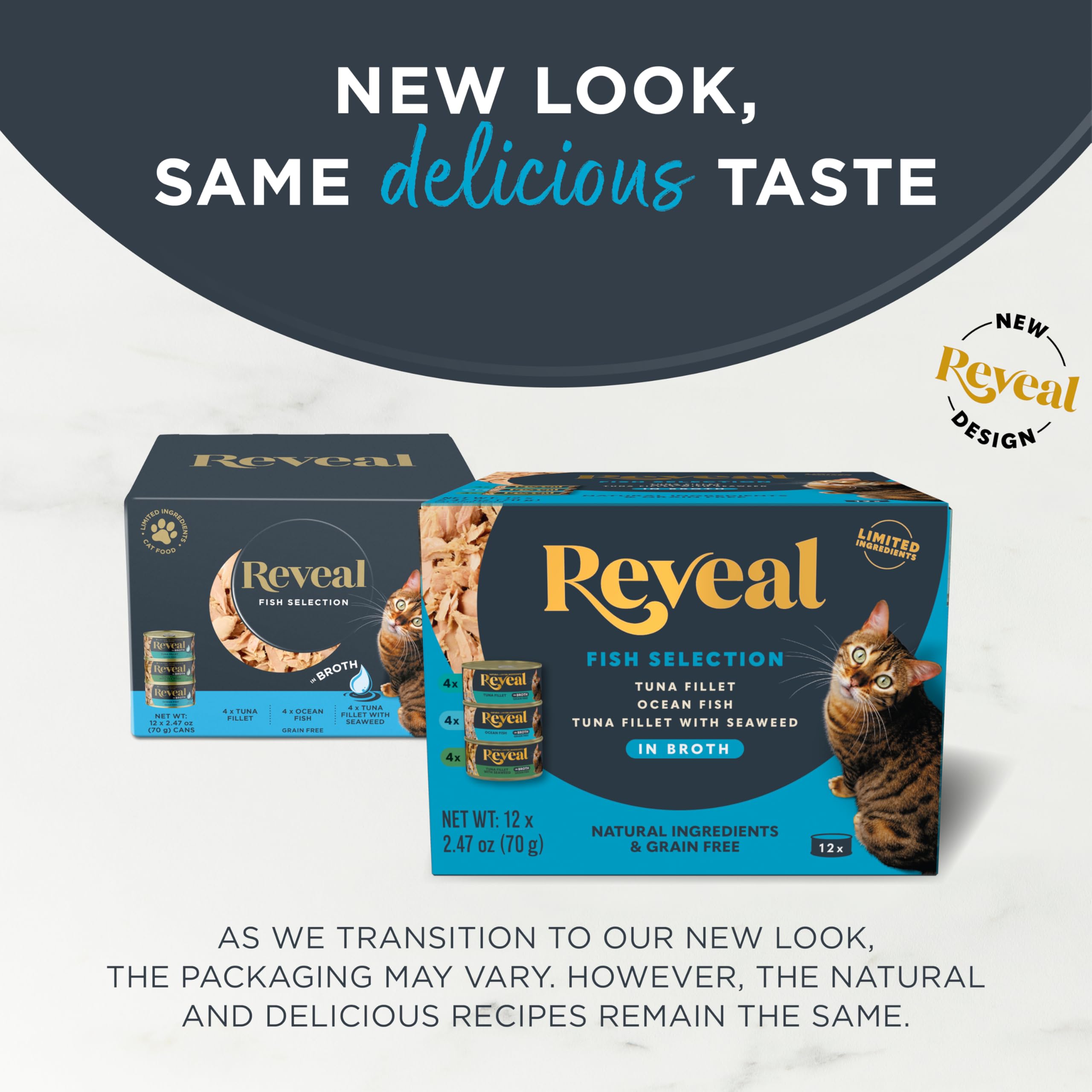 Reveal Natural Wet Cat Food, 12 Count, Grain Free, Limited Ingredient Canned Food for Cats, Fish Variety in Broth, 2.47 oz Cans