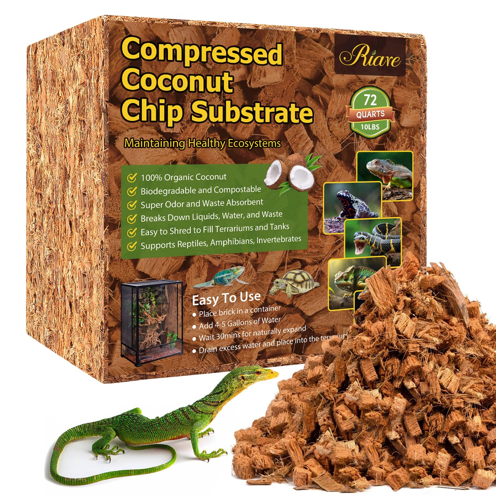 Riare 10Lb Coconut Chip Substrate For Reptiles, 72 Quart Coconut Fiber Substrate Coco Chips Substrate Coconut Husk Bedding For S