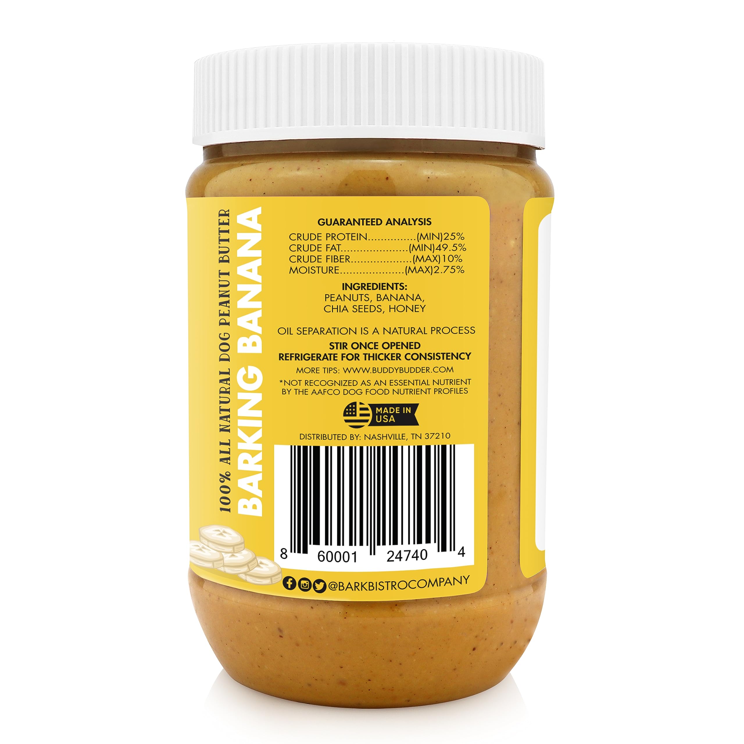 BUDDY BUDDER Barkin Banana, 100% Natural Dog Peanut Butter, Healthy Peanut Butter Dog Treats, Stuff in Toy, Dog Enrichment, Pil