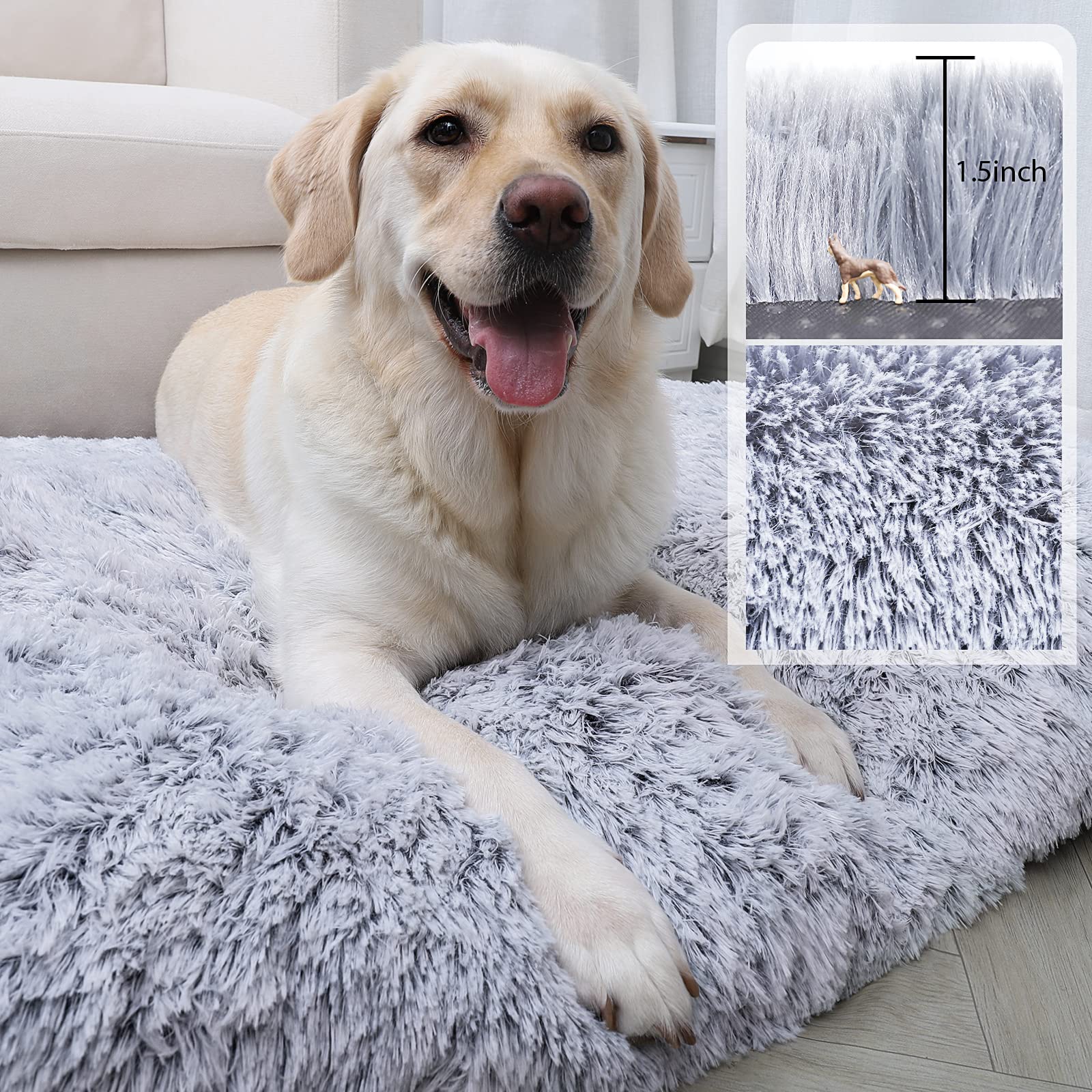 Champets Washable Extra Large Dog Bed With Removable Cover, Super Soft Waterproof Dog Crate Bed With Non-Slip Bottom, Fluffy Pet