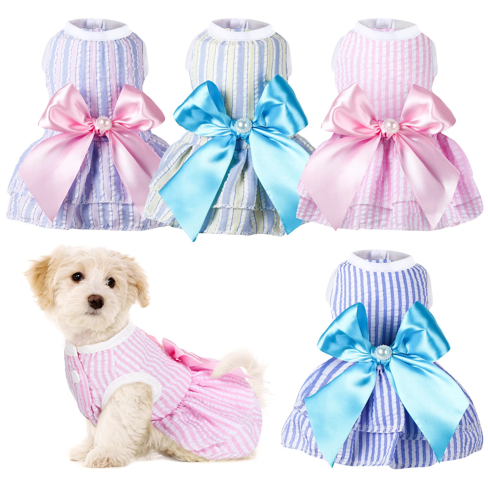 4 Pieces Dog Dresses Dogs Puppy Clothes Summer Princess Pet Dresses Girl Female Doggie Tutu Skirt Apparel for Chihuahua Yorkies 