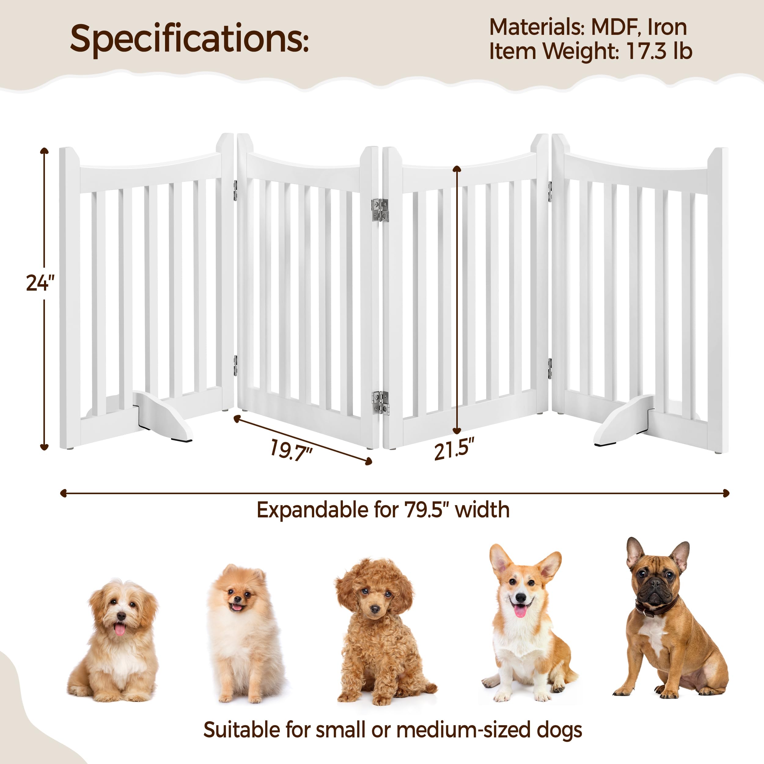 Yaheetech 24'' H Freestanding Pet Gate For Dogs Wooden Dog Gates For Hallway, Doorway Collapsible Indoor Pet Fence With Support