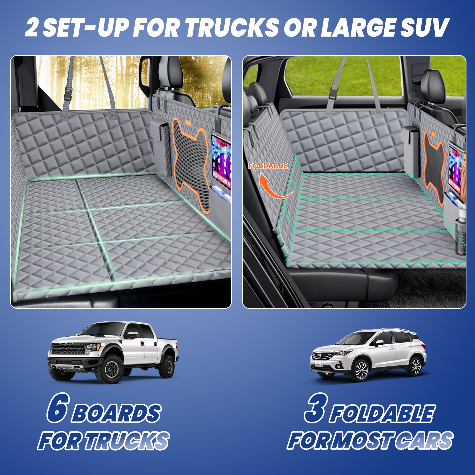 Qingti Truck Dog Seat Cover Back Seat,Dog Backseat Extender Hammock For Crew Cab 6 Foldable Board Hard Bottom 400Lbs Waterproof