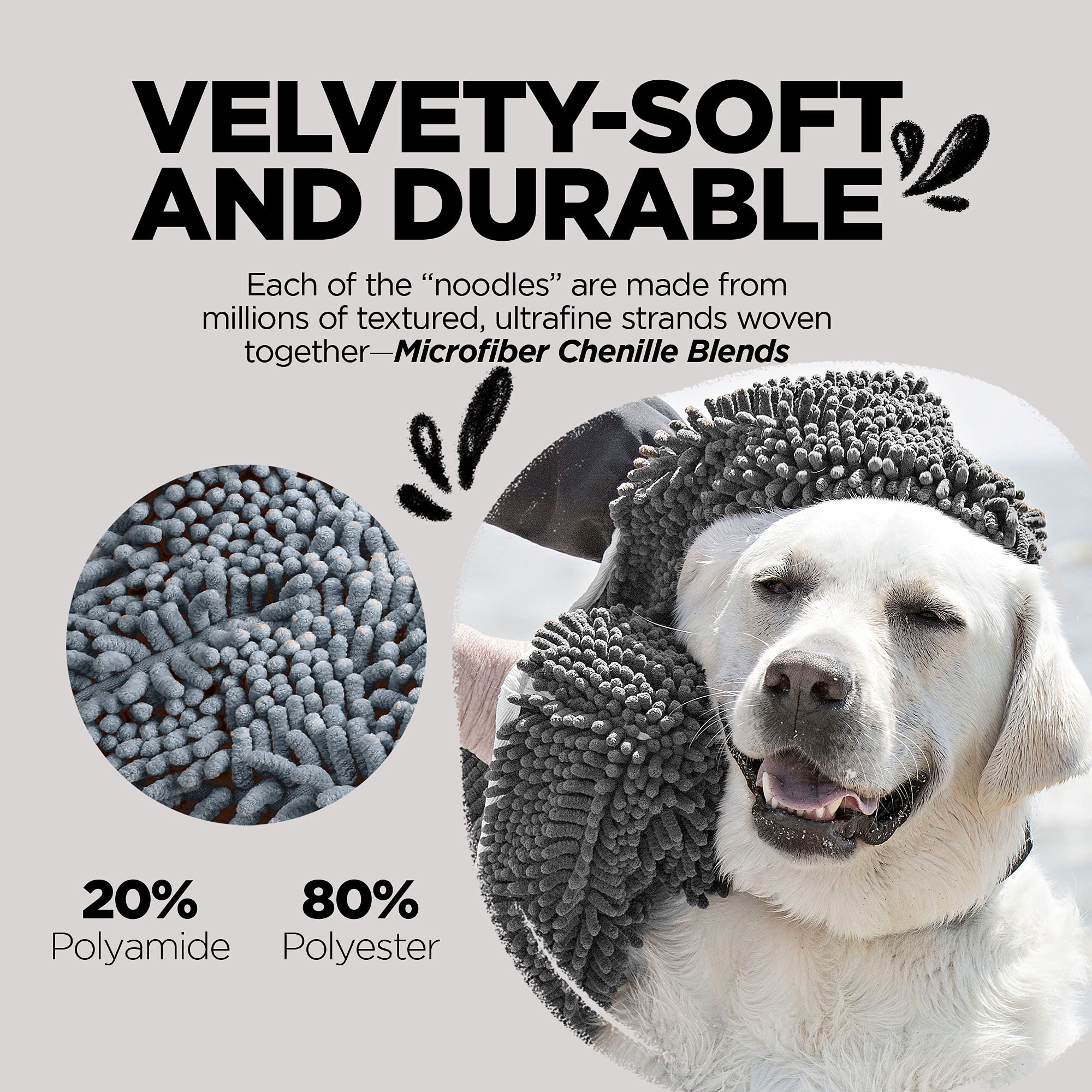Soggy Doggy Super Shammy Dog Towel, Washable Microfiber Dog Towels For Drying Dogs And Cleaning Paws, Fast-Drying Dog Bath Towel With Hand Pockets, Gray/Gray Trim, 31 X 14 Inches