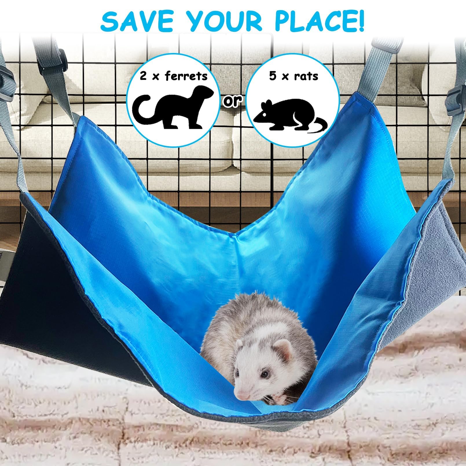 Hamiledyi Ferret Hammock For Cage, Small Animal Hammock With Plastic Swivel Clips For Ferrets, Rats, Chinchillas, Sugar Gliders,