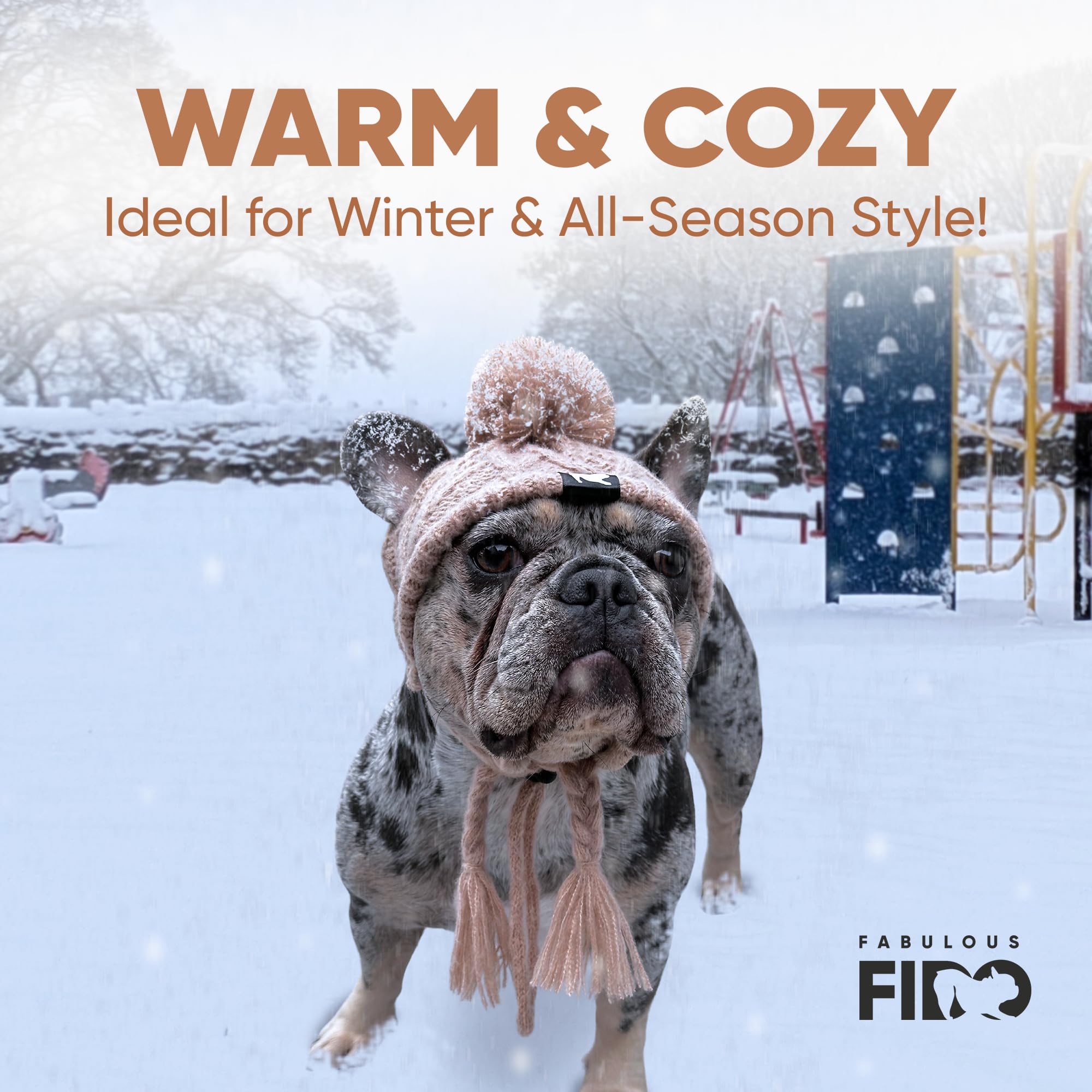 Classic Dog Knit Hat - Knitted Hat With Ear Holes & Adjustable Chin Strap - Beanie For French Bulldog - Soft Fabric Beanie - Sty