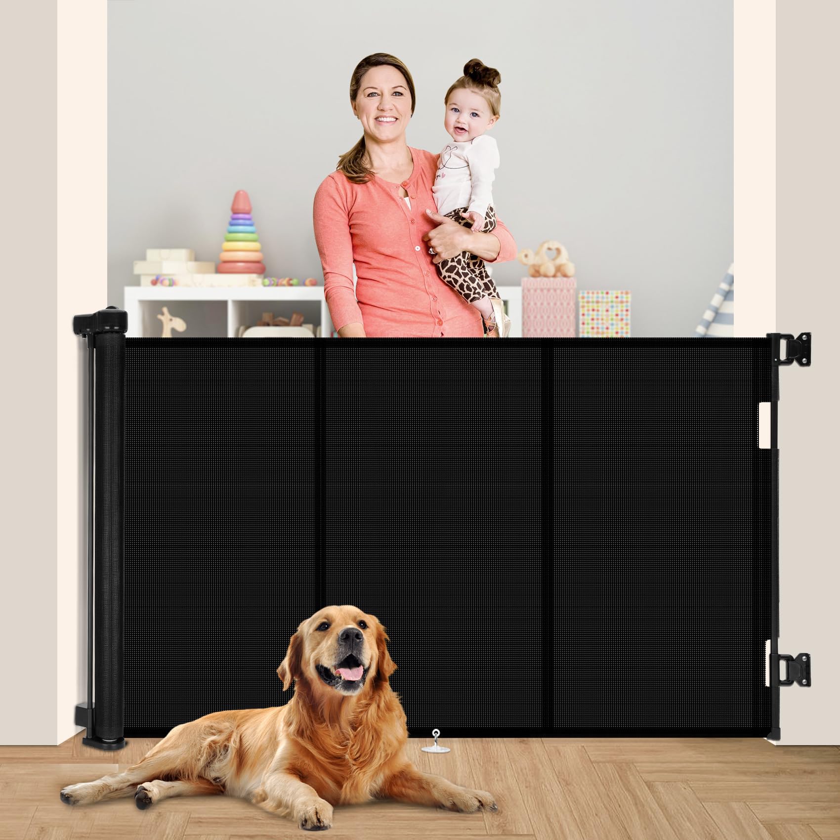 Upgrade 71' Retractable Baby Gates With Reinforced Strip Design To Prevent Crawling Through, 42' Tall Retractable Gate For Baby And Pet, 6 Ft Baby Gates For Stairs, Doorways, Hallways