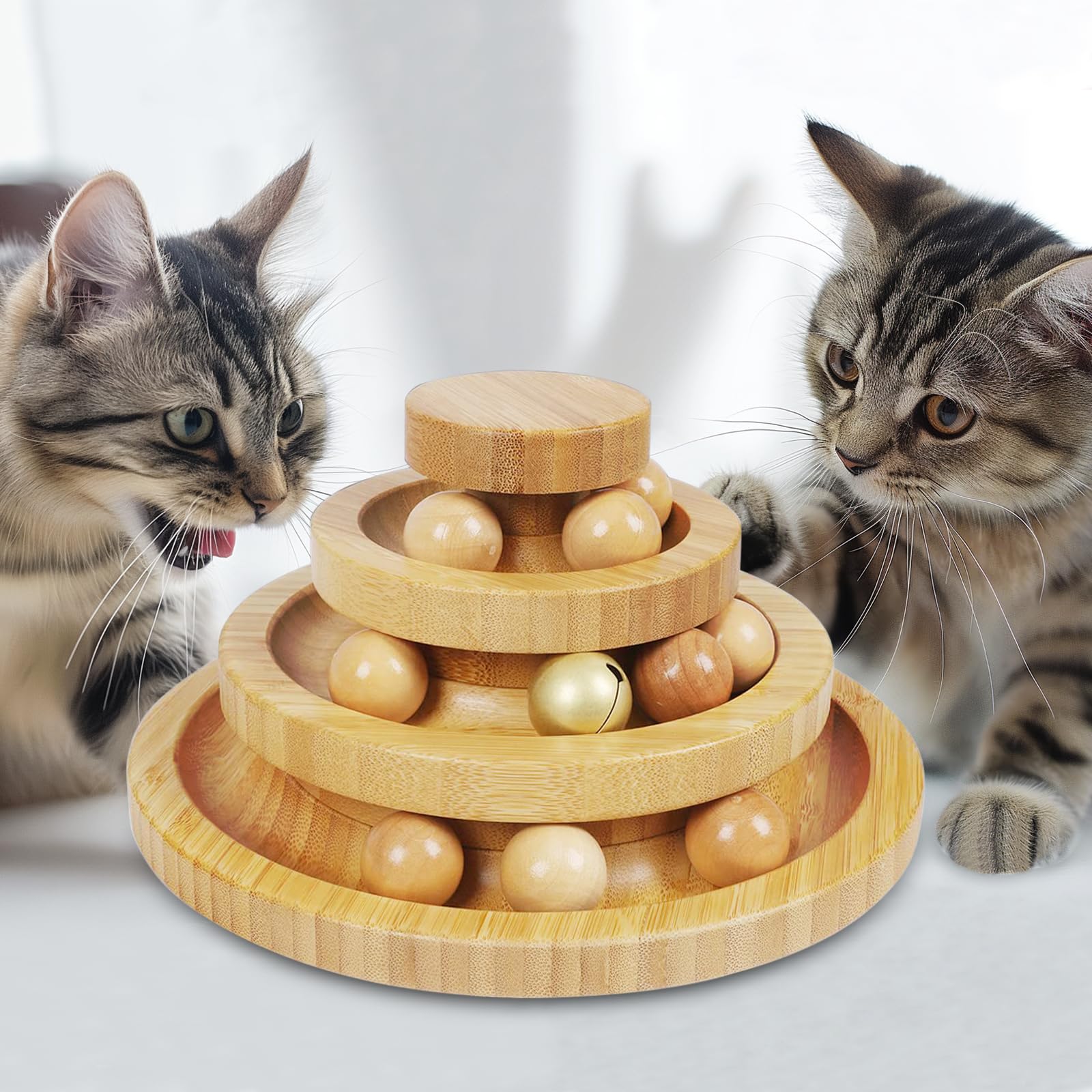 Doogcat Cat Ball Track - 3-Level Cat Ball Tower With 9 Removable Balls For Interactive Play And Mental, Physical Exercise - Larg