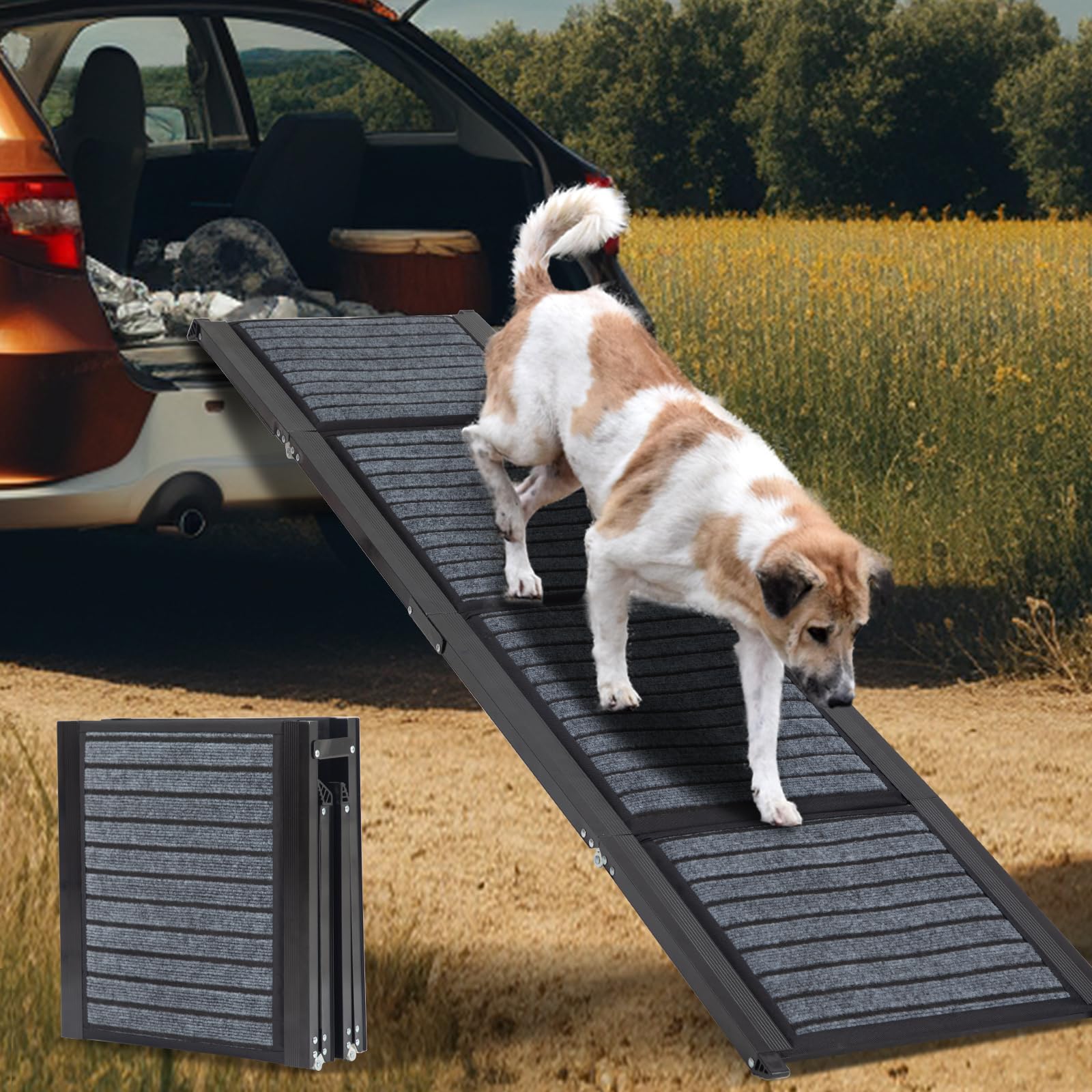 Barpor Dog Ramp For Car, 67'' Folding Portable Dog Car Ramp With Non-Slip Rug For Small To Large Dogs Up To 200 Lbs Easy Access 