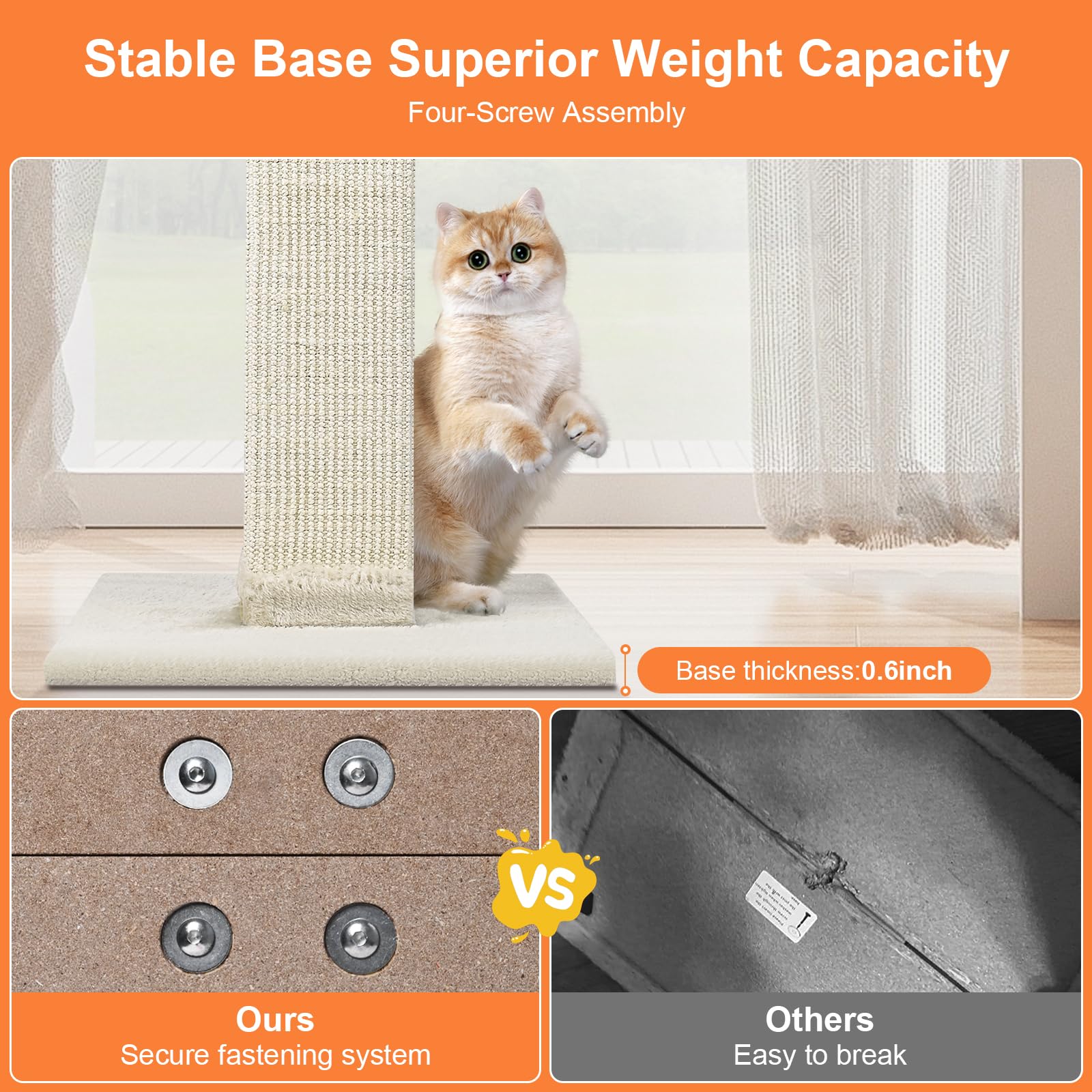 Socater Cat Scratching Post 33 Inch Nature Sisal Cat Scratch Post For Indoor Cats, Large Cat Scratcher Protect Your Furniture, F