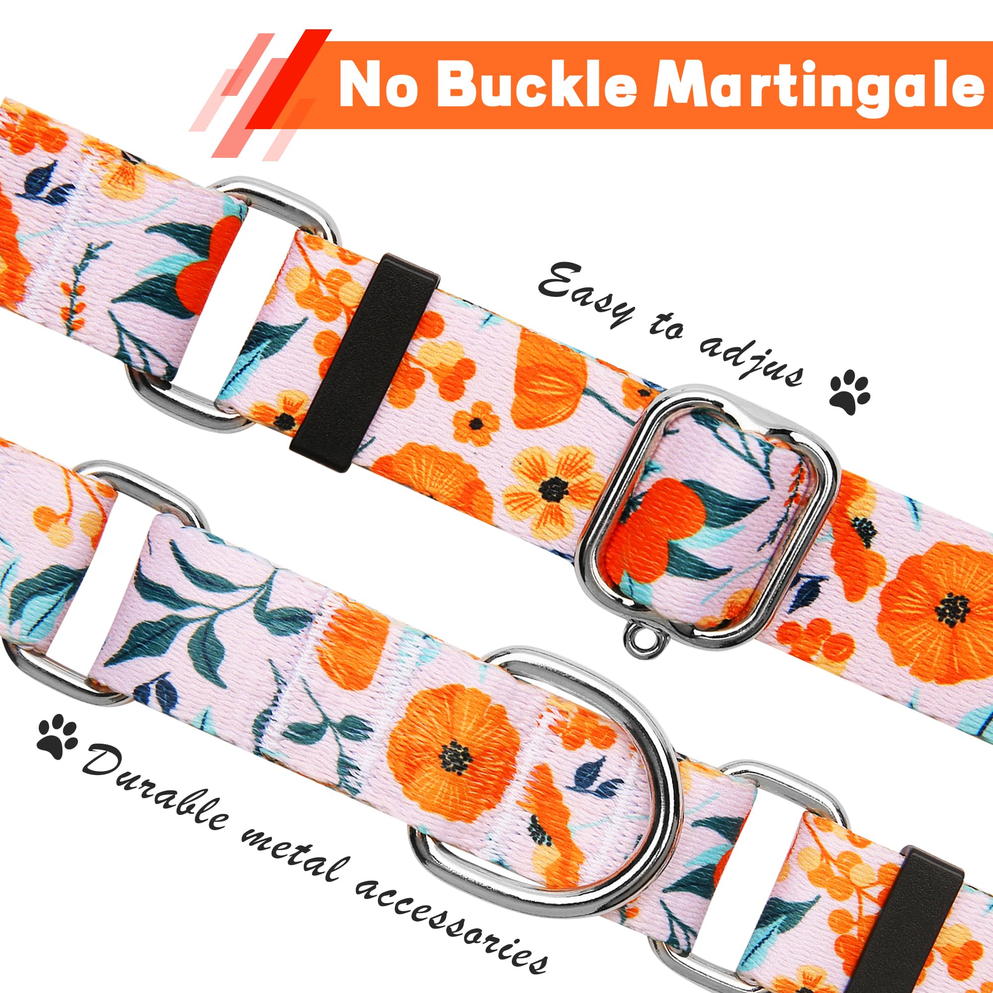 Hikiko Martingale Collar For Dogs With No Buckle Flower Dog Collars Comfortable Nylon Training Collar For Extra Small Dogs,Retro