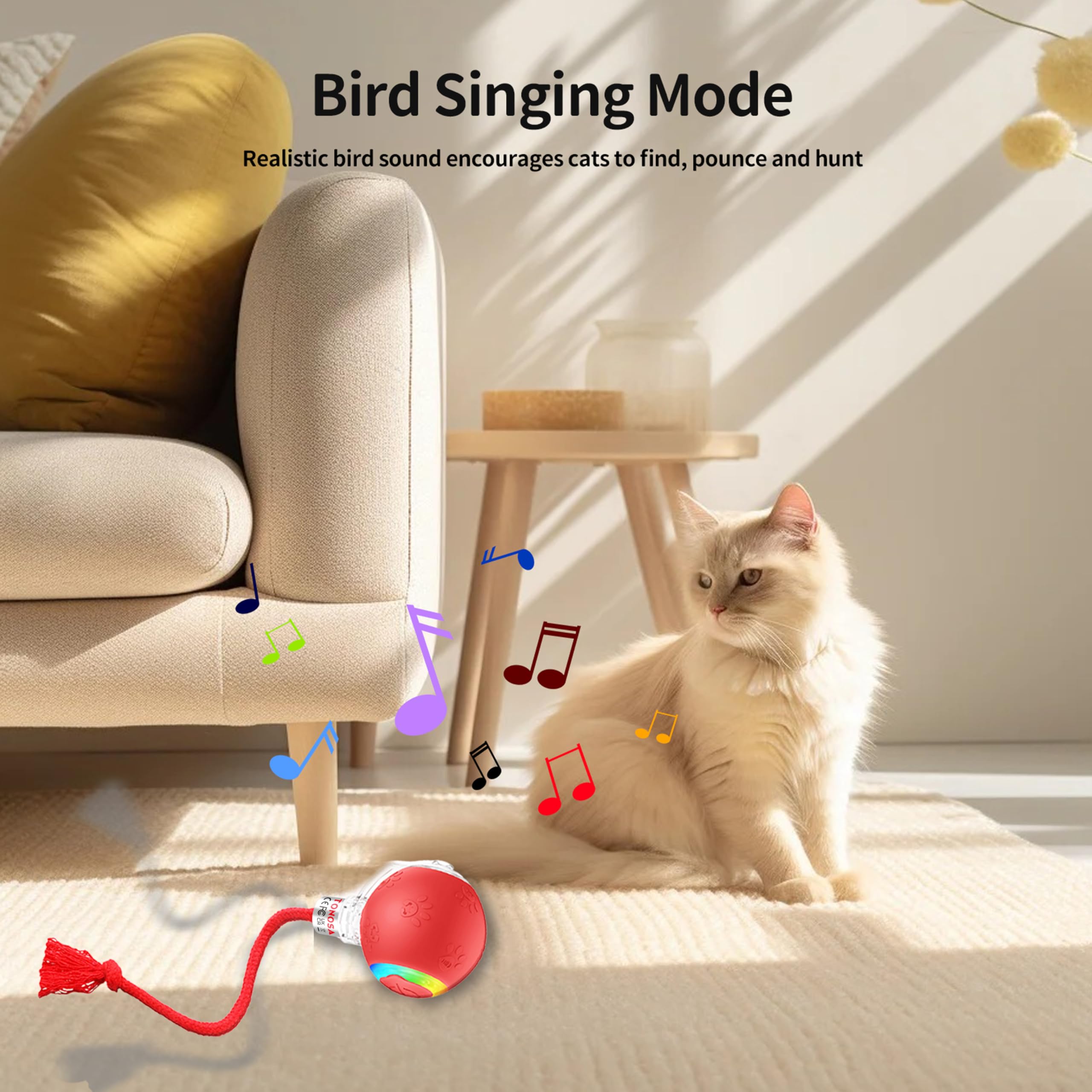 Tonosa Interactive Cat Toys For Bored Indoor Cats - Motion Activated, Rgb Lighting, 2 Speed Settings & 3 Modes - For Cats & Kitt