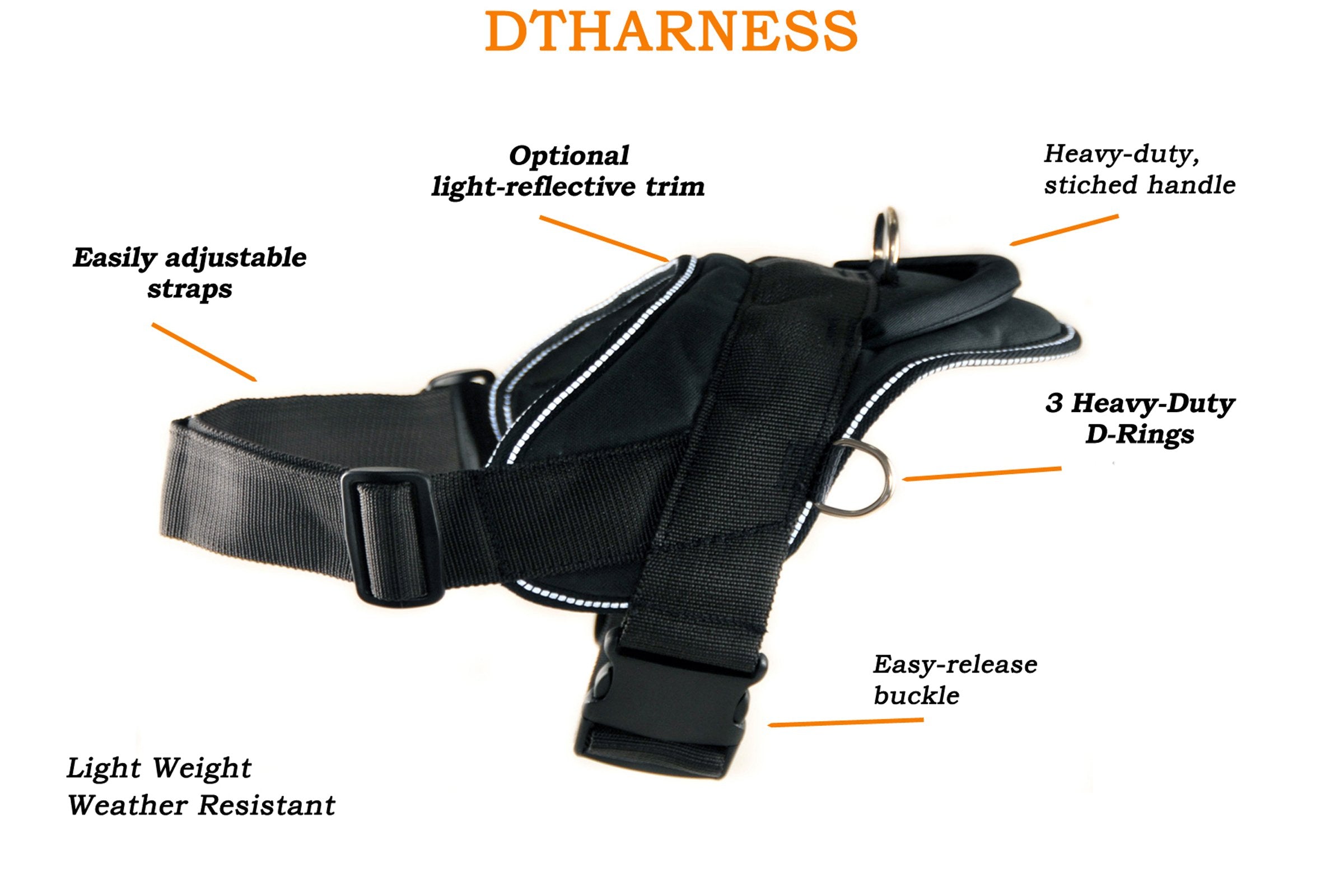 Dean And Tyler Dt Dog Harness, Black With Reflective Trim, X-Small - Fits Girth Size: 20-Inch To 23-Inch