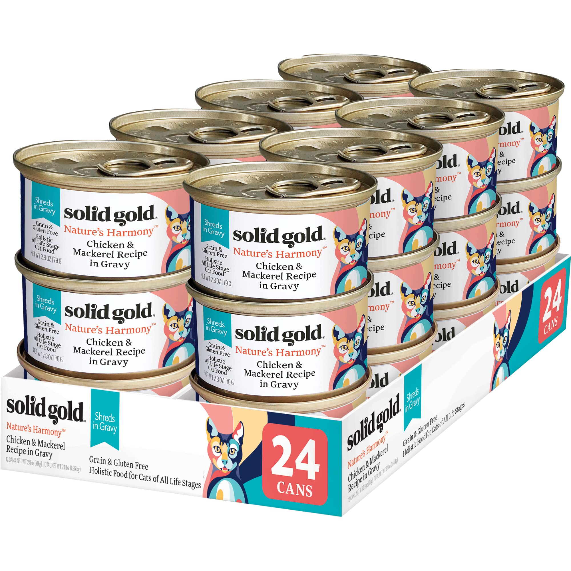 Solid Gold Natures Harmony Wet Cat Food - Chicken & Mackerel Shreds - Canned Cat Food, 24 Pack