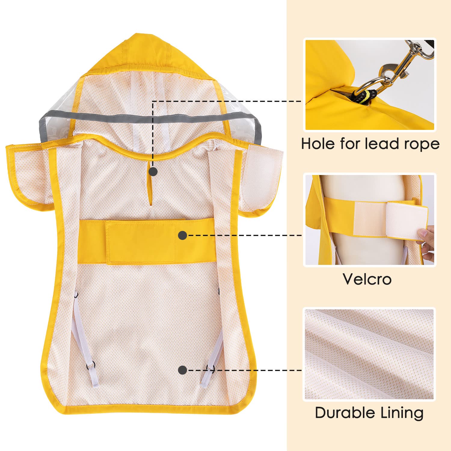 Slowton Dog Raincoat, Adjustable Dog Rain Jacket Clear Hooded Double Layer, Waterproof Dog Poncho With Reflective Strip Straps And Storage Pocket For Small Medium Large Dogs(Xs)