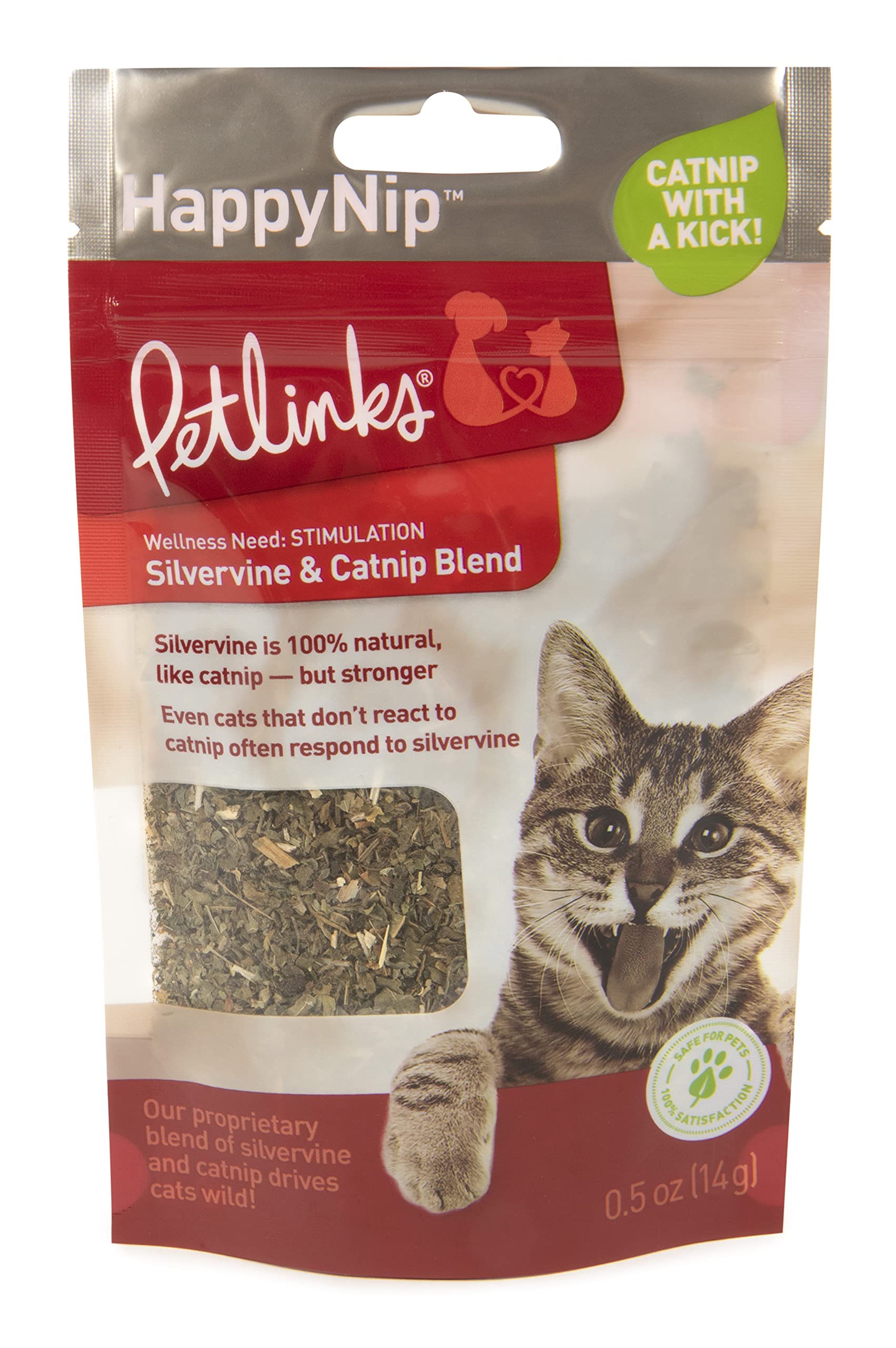 Petlinks HappyNip Catnip & Silvervine Blend for Cats & Kittens, Highly Potent Stimulant/Attractant, Great for Finicky Felines, R
