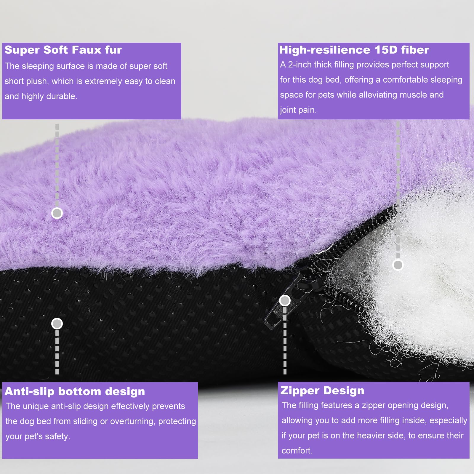 Wrkfree Dog Crate Bed 24 X 18 Purple For Small Dogs - Washable Comfy Fluffy For 24 Inches Cage Kennel - Indoor And Outdoor Use