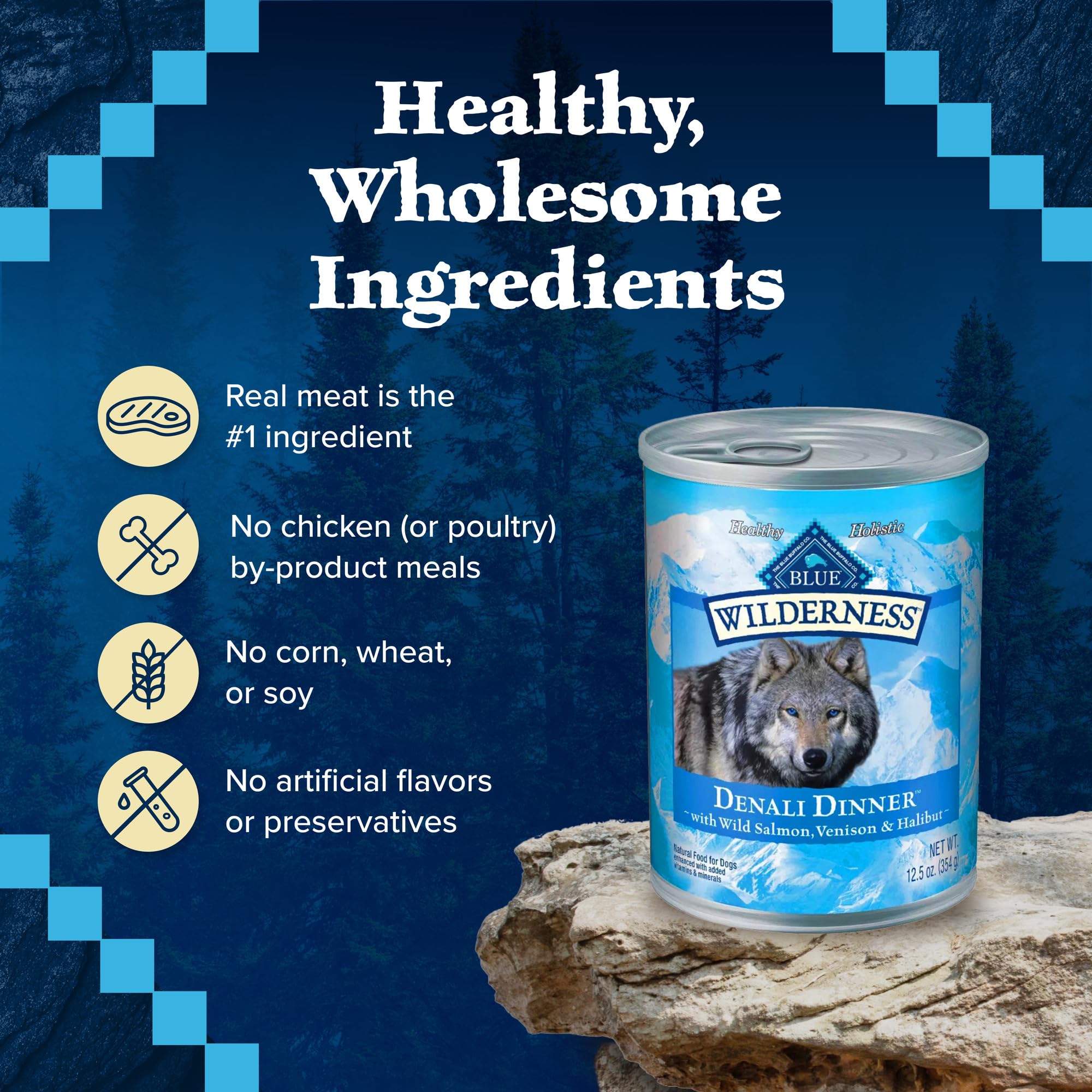Blue Buffalo Wilderness Denali Dinner Wet Dog Food, High-Protein & Grain-Free, Made with Natural Ingredients, Wild Salmon, Venis