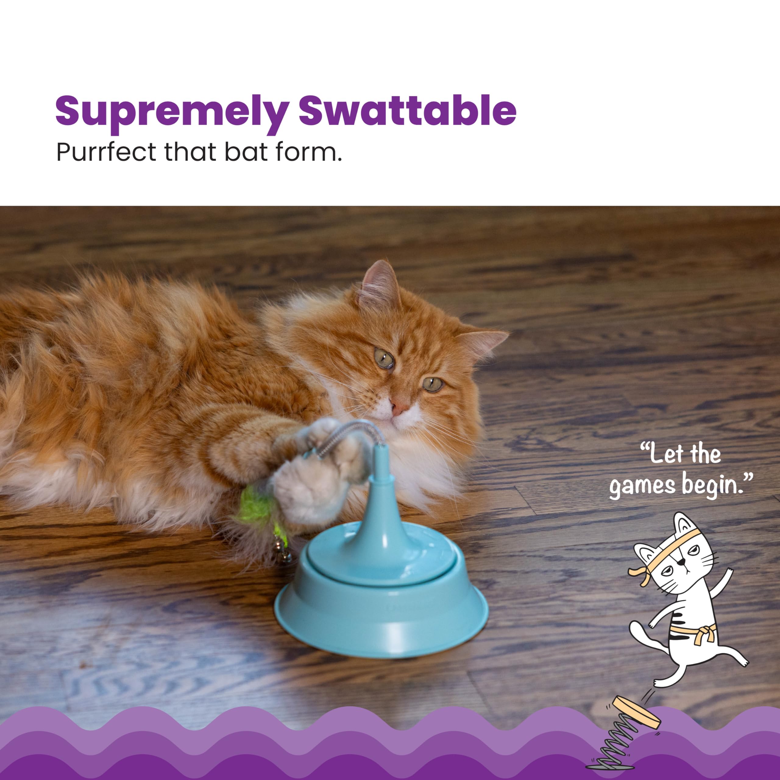 Catstages 2-in-1 Spring Teaser Cat Toy - Bouncy Ball Track with Feathers & Bells, One-Size, Blue, Model 71422