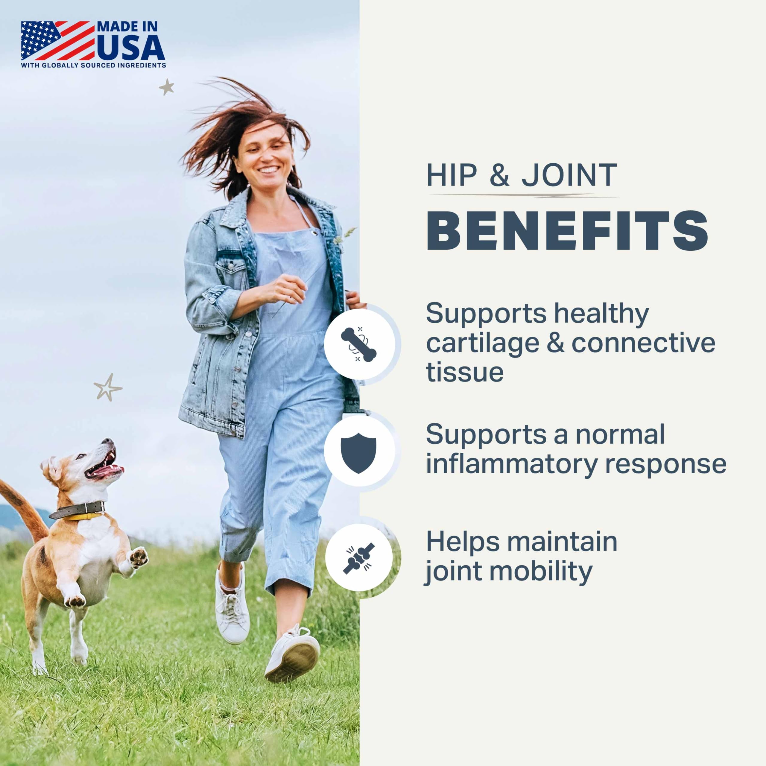 Hip & Joint - Joint Supplement for Dogs with Green Lipped Mussel, Eggshell Membrane and Curcumin - Veterinarian Formulated - 60
