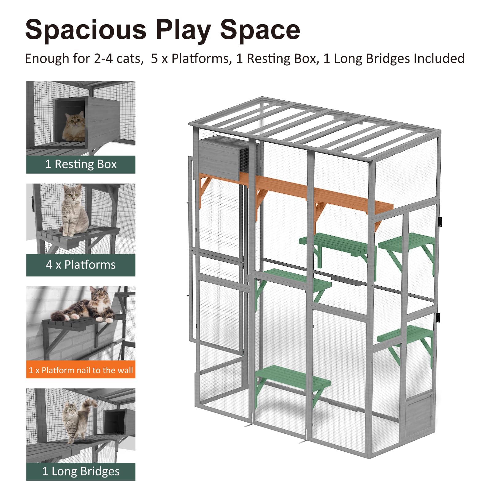 Timhaka Cat Catio, Window Catio For Multiple Indoor Cats With 4 Jump Platforms, Cat Window Perch For Playing, Sunbathing, Nappin