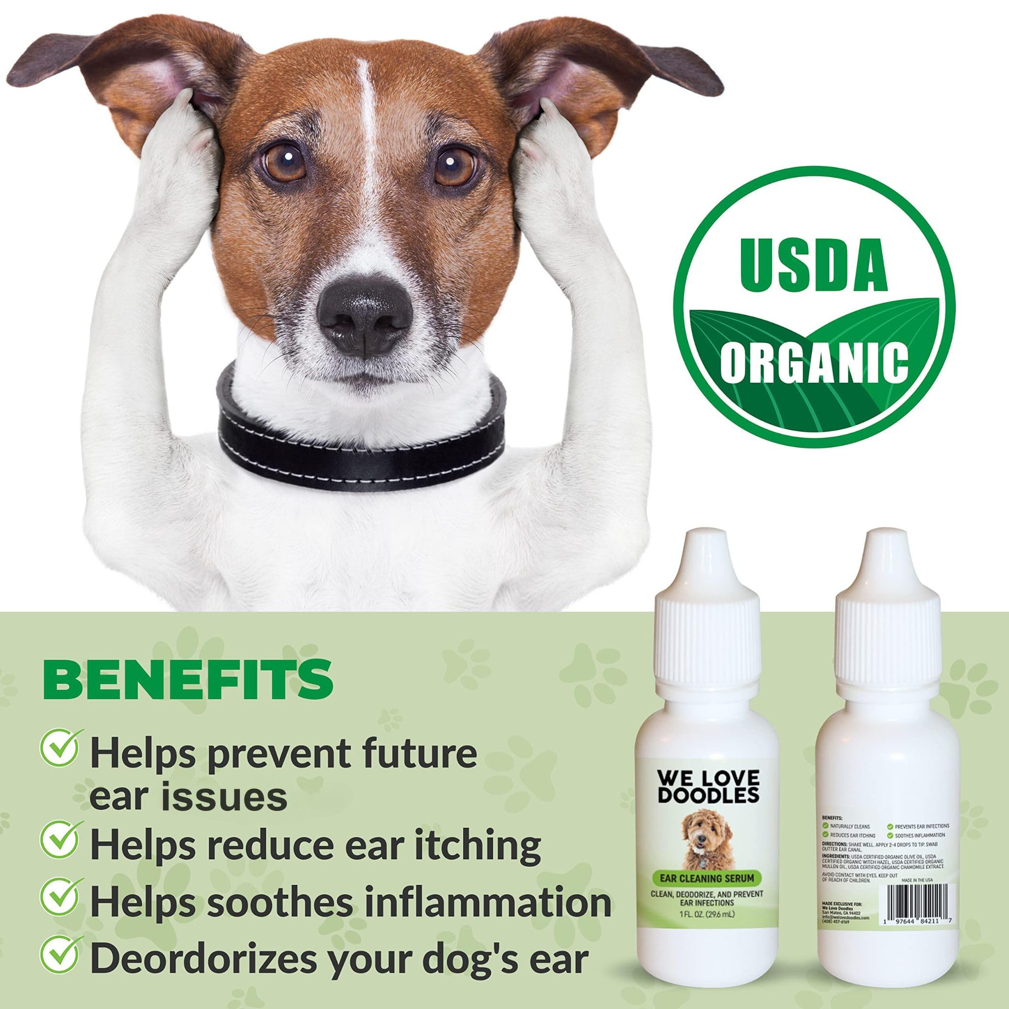 We Love Doodles Dog Ear Serum - Organic Ear Drops for Dogs, 1 Fl Oz, Clear, Model: earserum1