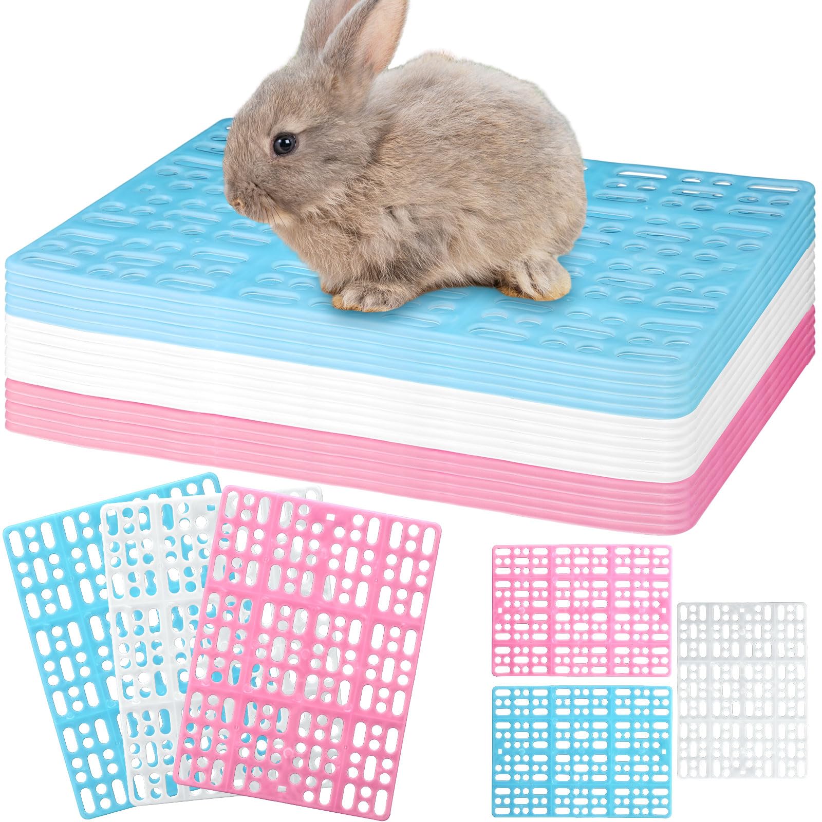 Haull 16 Pcs Plastic Rabbit Cage Mat, Small Animal Feet Pad Resting Pads For Pet Hamster Rat Chinchilla Guinea Pig, Bunny Cage M