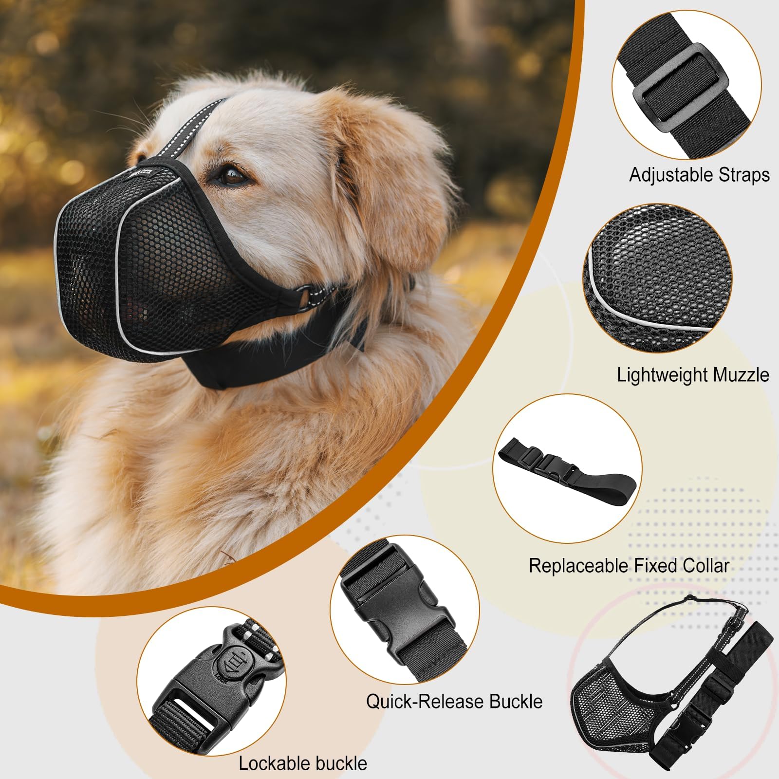 Arblina Dog Muzzle, Soft Mesh Muzzle For Large Small Medium Sized Dogs, Reflective Adjustable Lightweight Dog Muzzle For Scaveng