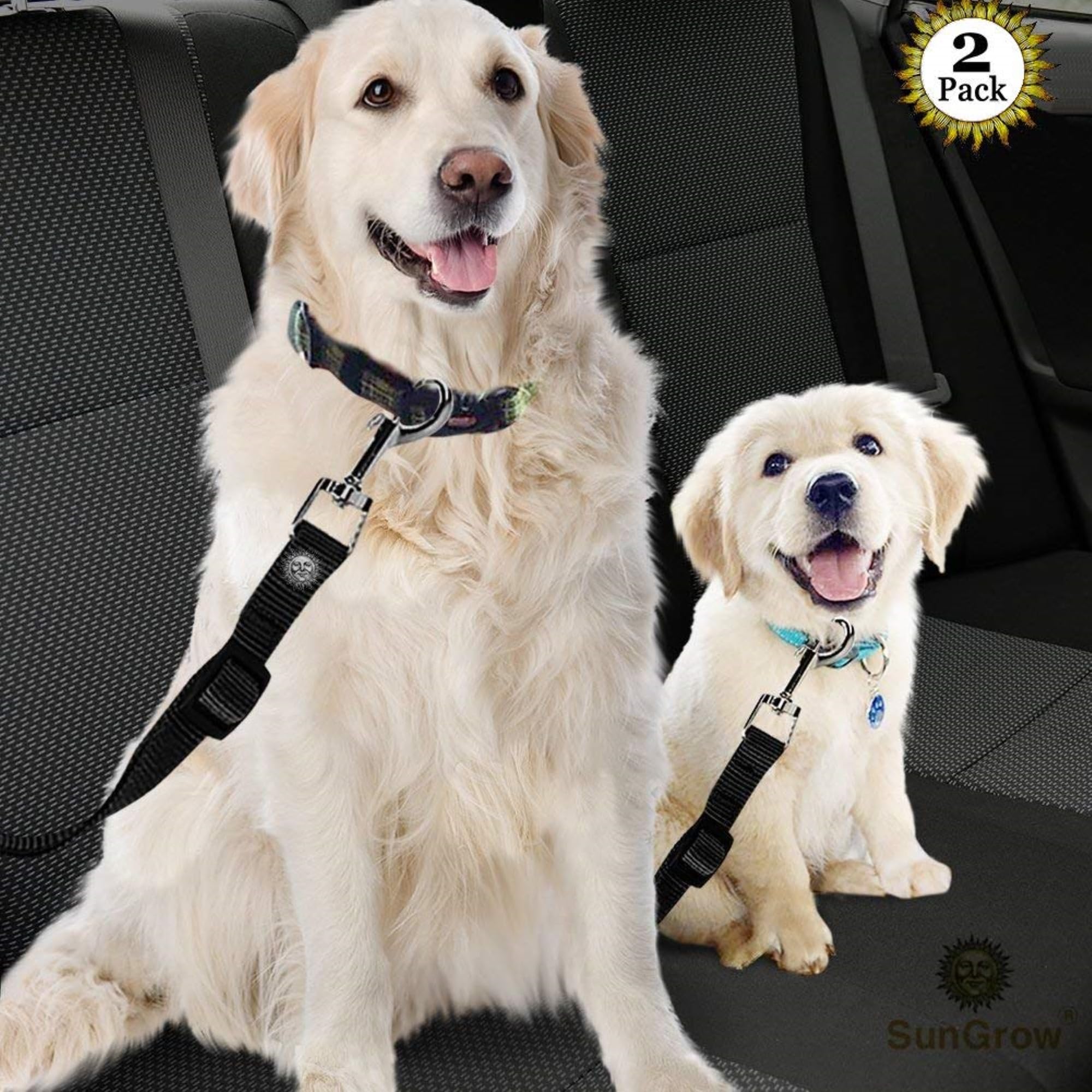 SunGrow Dog Seat Belt for Car, Adjustable Nylon Pet Seatbelt, Supports All Cars, Seatbelt for Dogs in Car, Dog Car Leash Seat Be