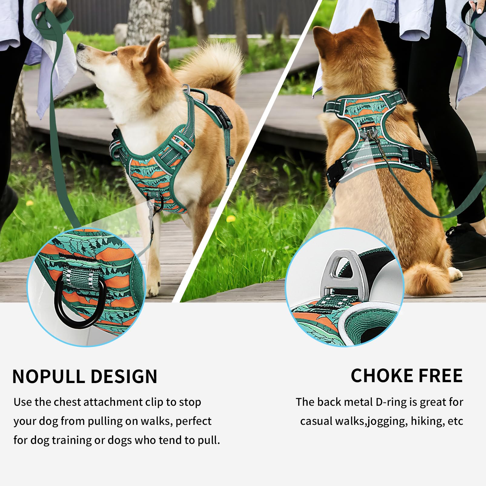 Timos No Pull Dog Harness,No Choke Front Clip Dog Reflective Harness,Adjustable Soft Padded Pet Vest With Easy Control Handle Fo