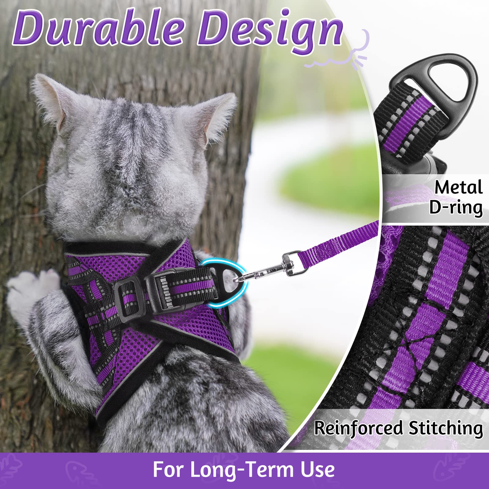Rabbitgoo Cat Harness And Leash Set For Walking Escape Proof, Adjustable Soft Kittens Vest With Reflective Strip For Cats, Comfortable Outdoor Vest, Purple, M