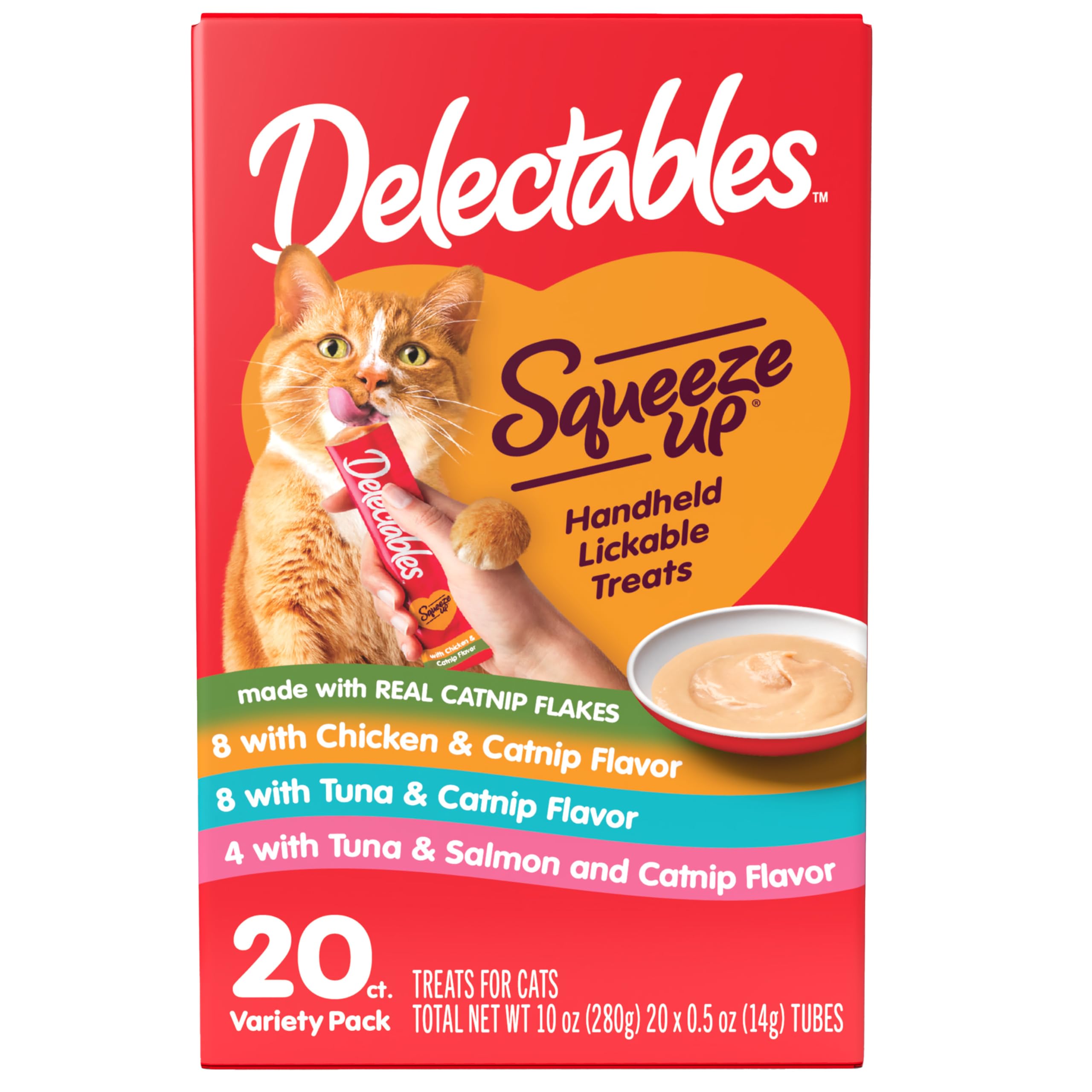 Delectables Squeeze Up Catnip Variety Pack, Creamy Squeezable Puree, Lickable Wet Cat Treats, Grain Free, No Added Fillers, No b