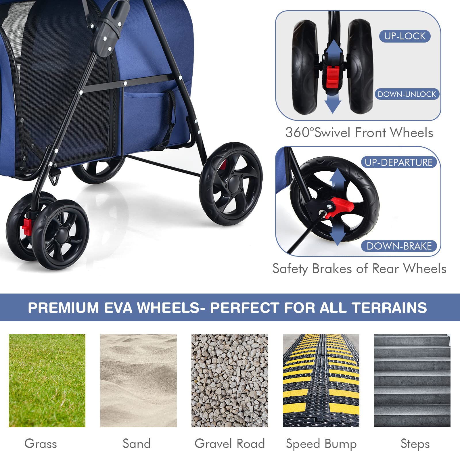 Giantex Double Pet Stroller With 2 Detachable Carrier Bags, Safety Belt, 4 Lockable Wheels, Folding Cat & Dog Stroller For Small