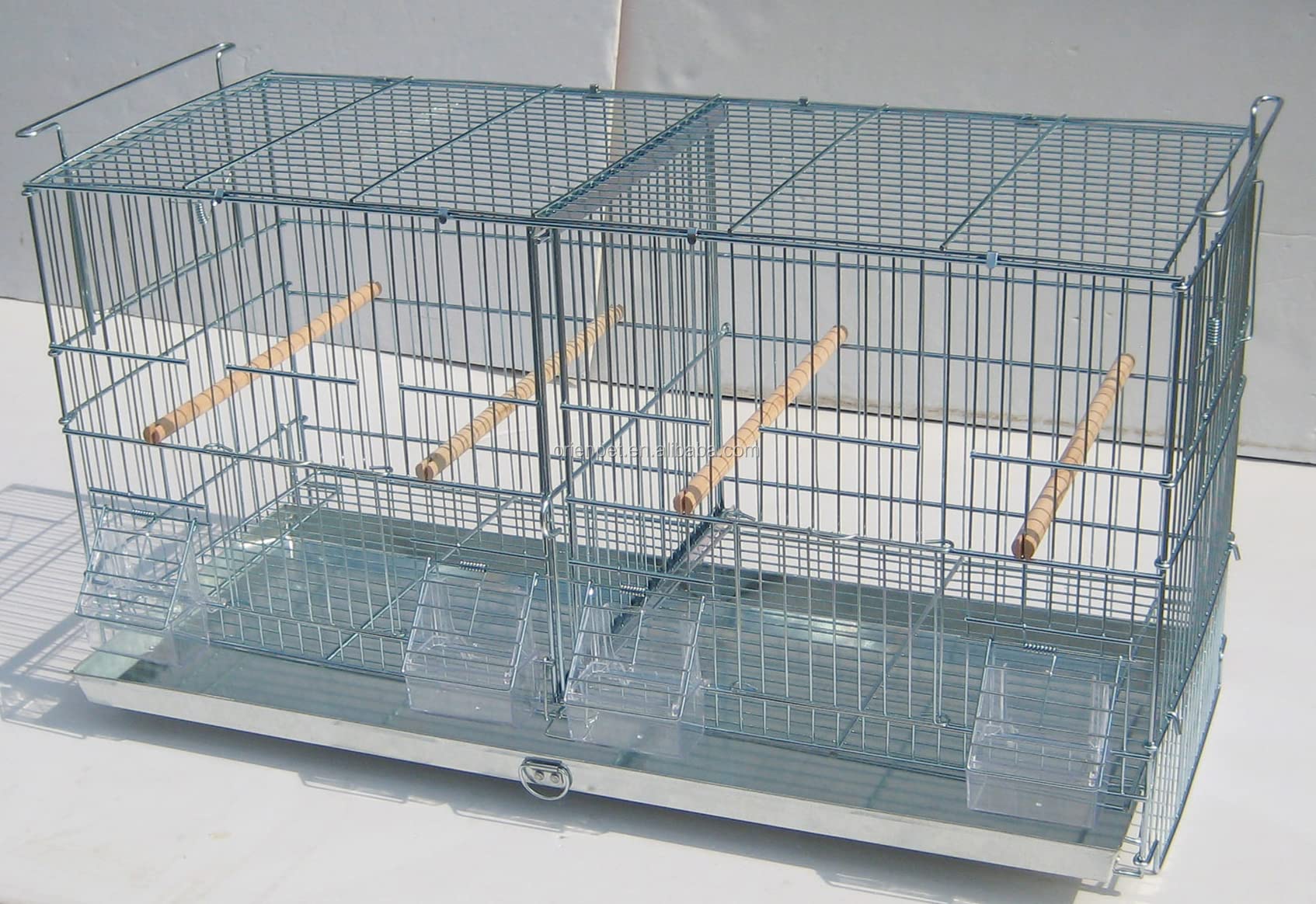 Lot Of Galvanized Zinc Plated Stackable Breeder Bird Flight Cage With Removable Center Divider And Breeding Nest Doors (Galvanized Zinc, 30'X11'X15'H Lot Of 4 With Stand)
