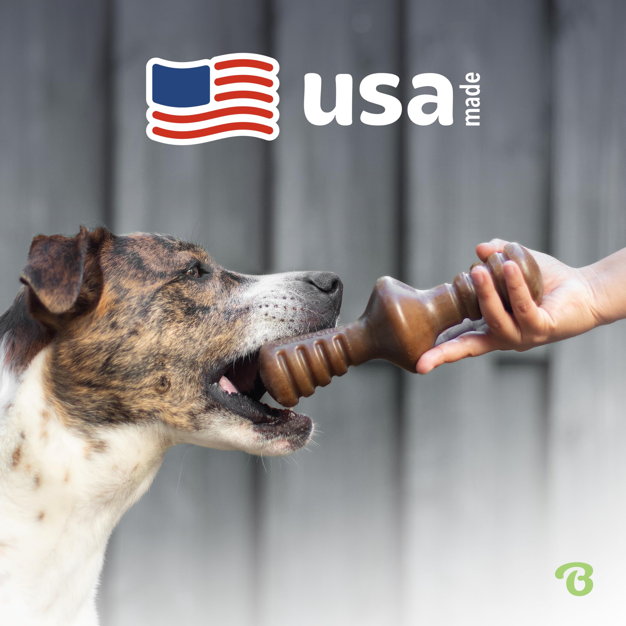 Benebone Zaggler Large Dog Chew Toy for Aggressive Chewers - Real Bacon Flavor, Made in USA, Brown