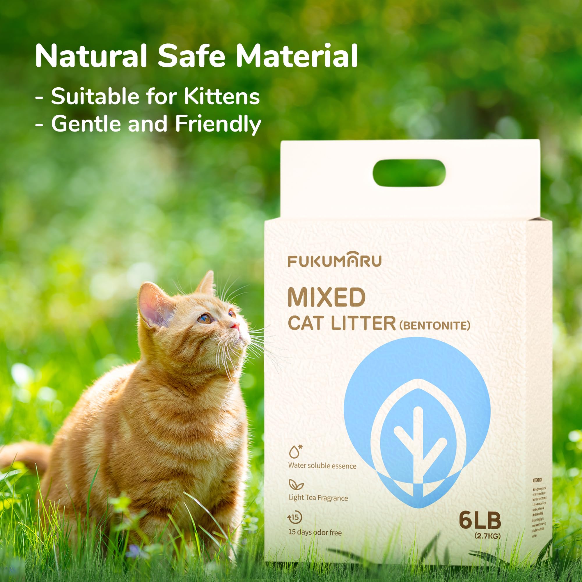 FUKUMARU Tofu Cat Litter, Strong Clumping Cat Litter Pellets, Effective Oder Control, Ultra Absorbent, Dust Free, Natural, Flush
