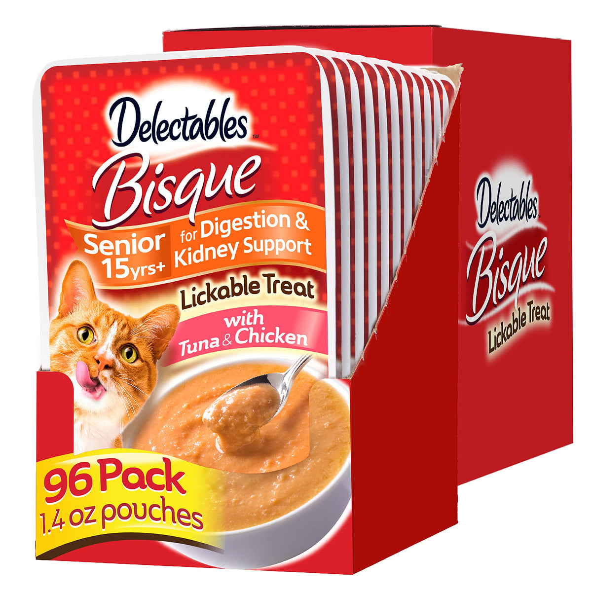 Hartz Delectables Bisque Lickable Wet Cat Treats For Adult & Senior Cats, Senior 15+ Tuna & Chicken, 12 Count (Pack Of 8)